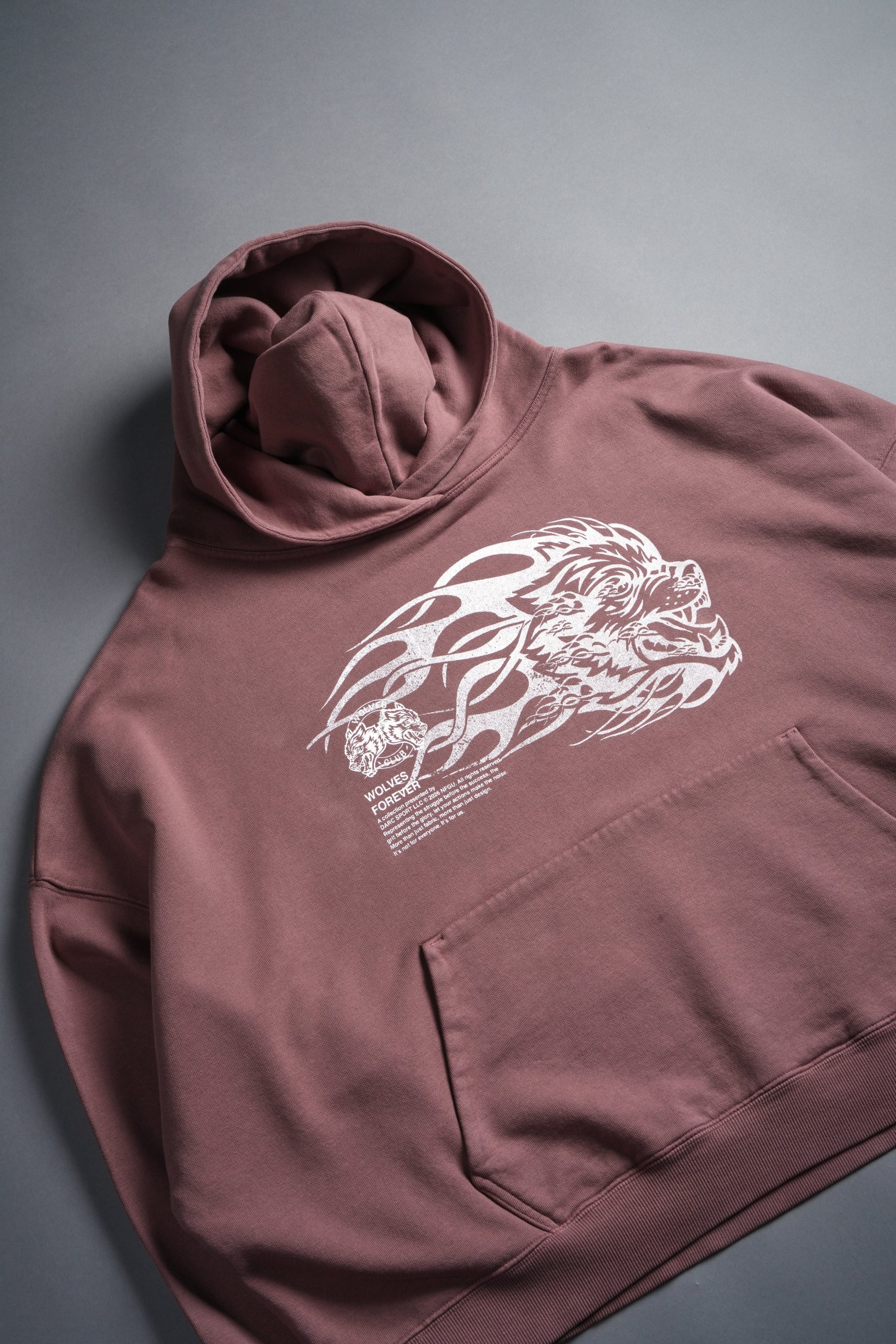 Wolf of the Flame Grunge Gage Box Cut Hoodie in Mauve - Image 7