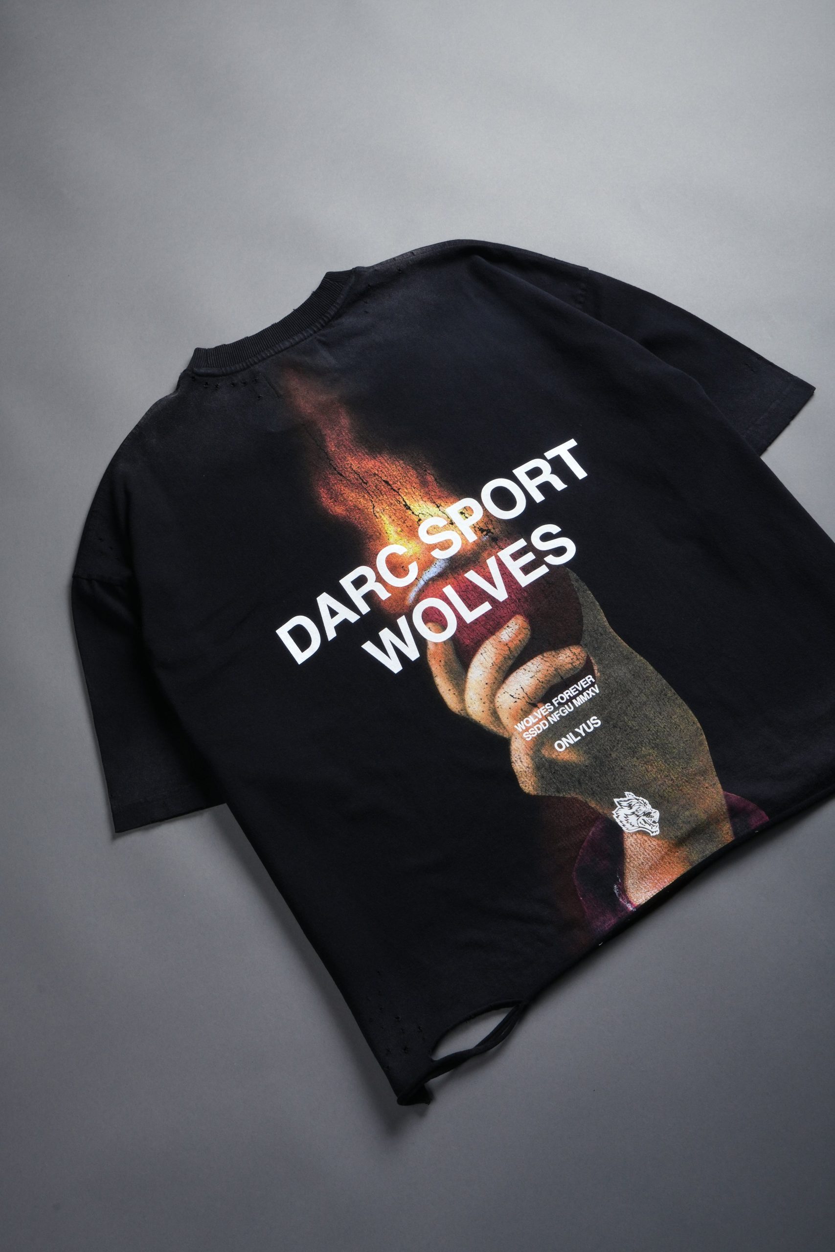 Sangrado Distressed Grunge Box Cut Tee in Black Drift Wash - Image 10