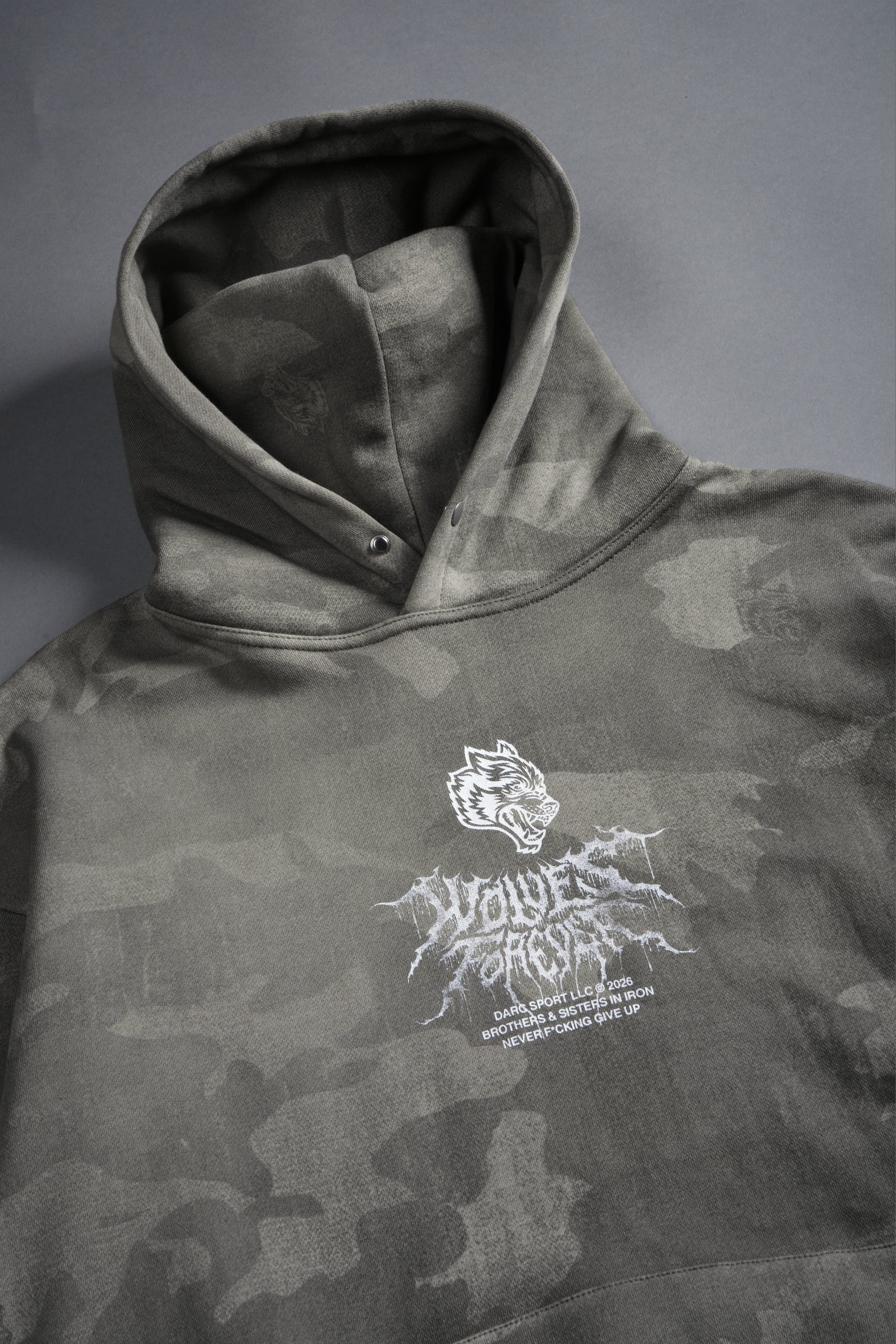 Drip Hesh WLVS FRVR Unisex Pierce Hoodie in Lush Vintage Woodland Camo - Image 14