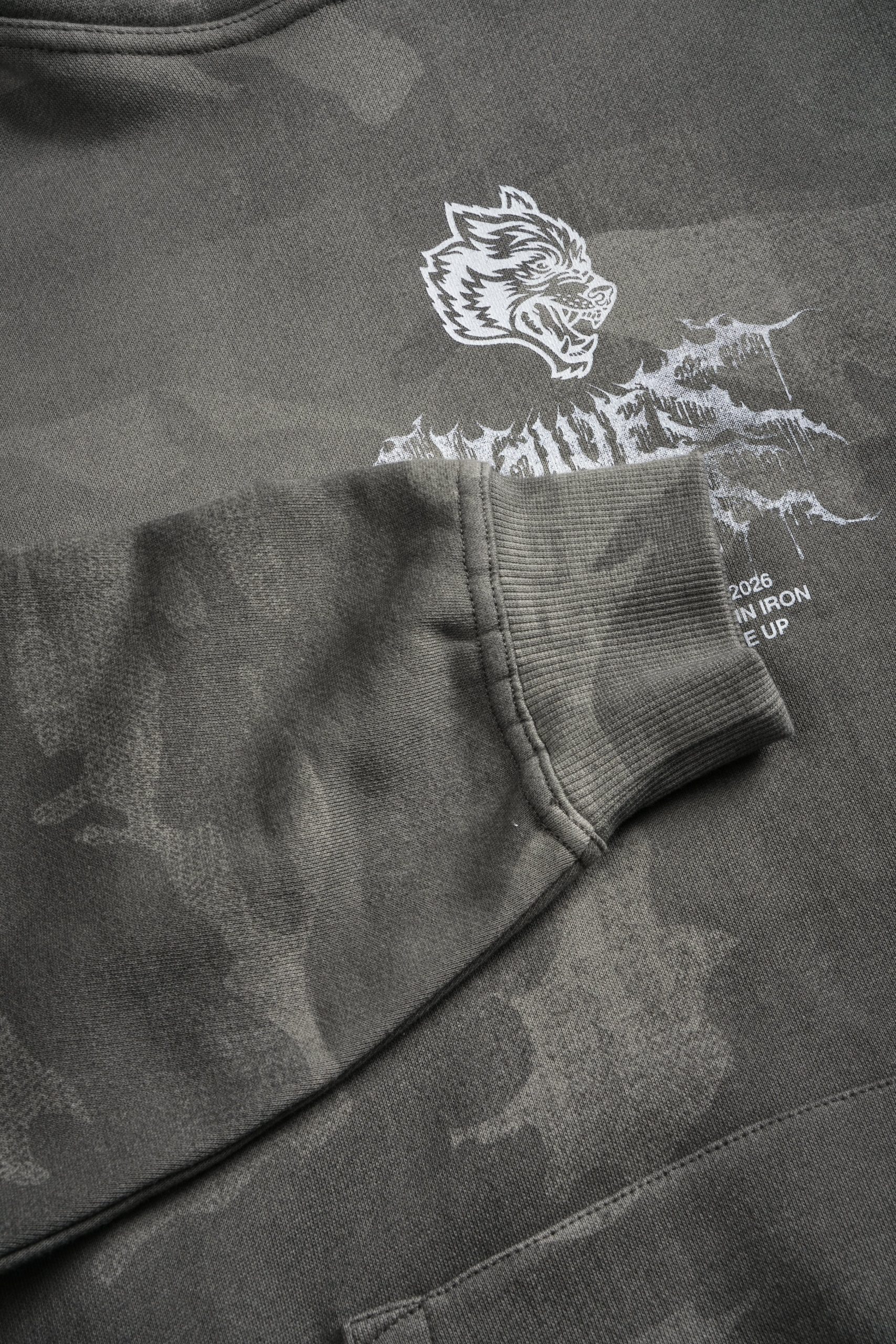 Drip Hesh WLVS FRVR Unisex Pierce Hoodie in Lush Vintage Woodland Camo - Image 15