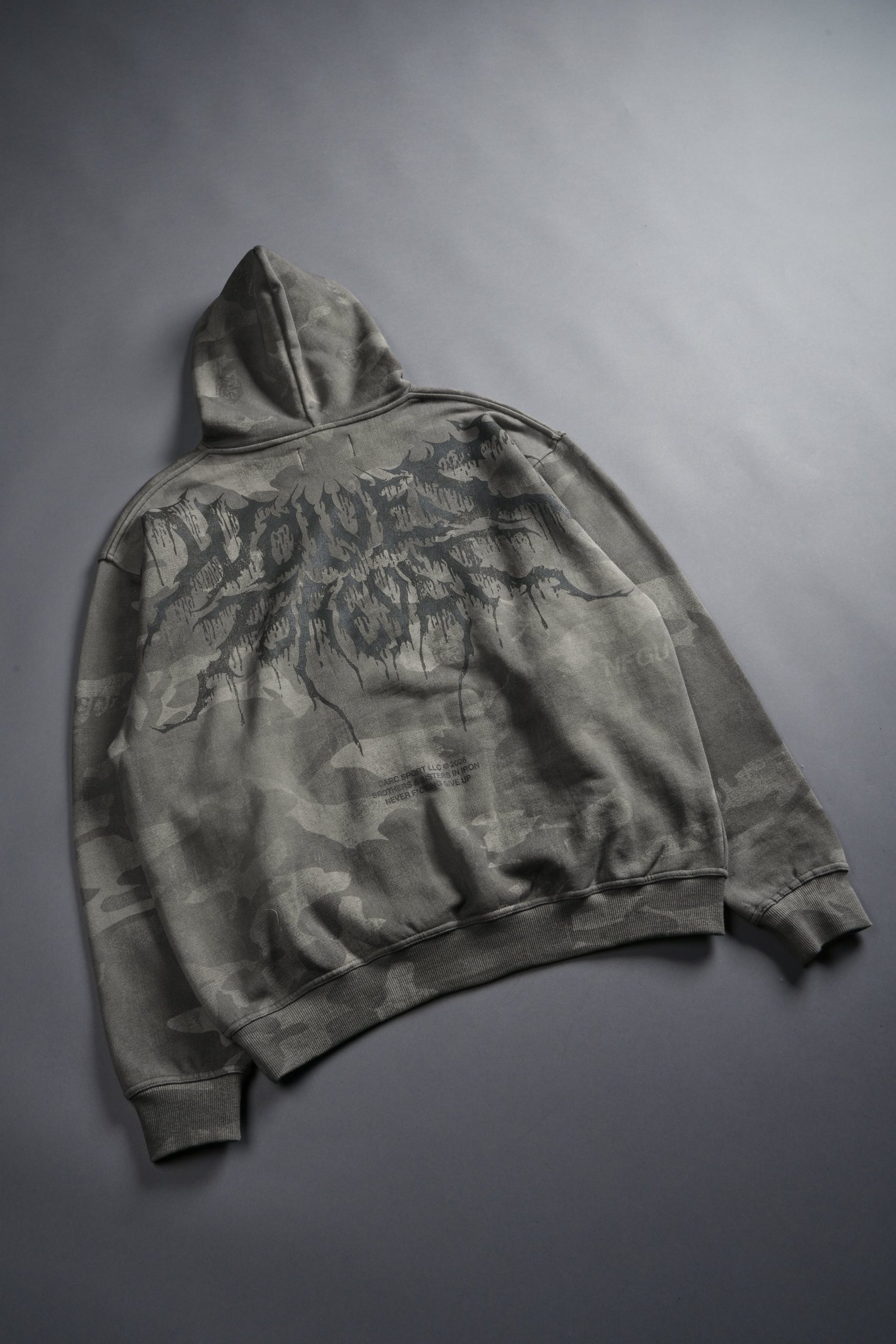Drip Hesh WLVS FRVR Unisex Pierce Hoodie in Lush Vintage Woodland Camo - Image 16