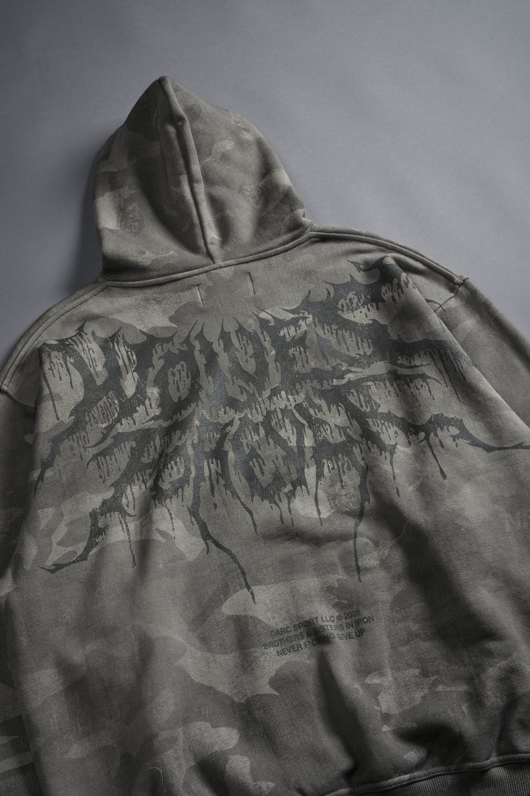 Drip Hesh WLVS FRVR Unisex Pierce Hoodie in Lush Vintage Woodland Camo - Image 13