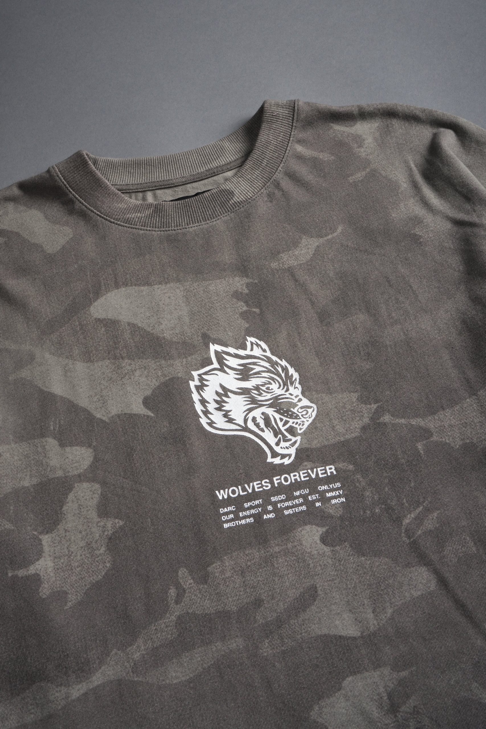 Wolves Have Your Back Unisex Premium Oversized Tee in Lush Vintage Woodland Camo - Image 13