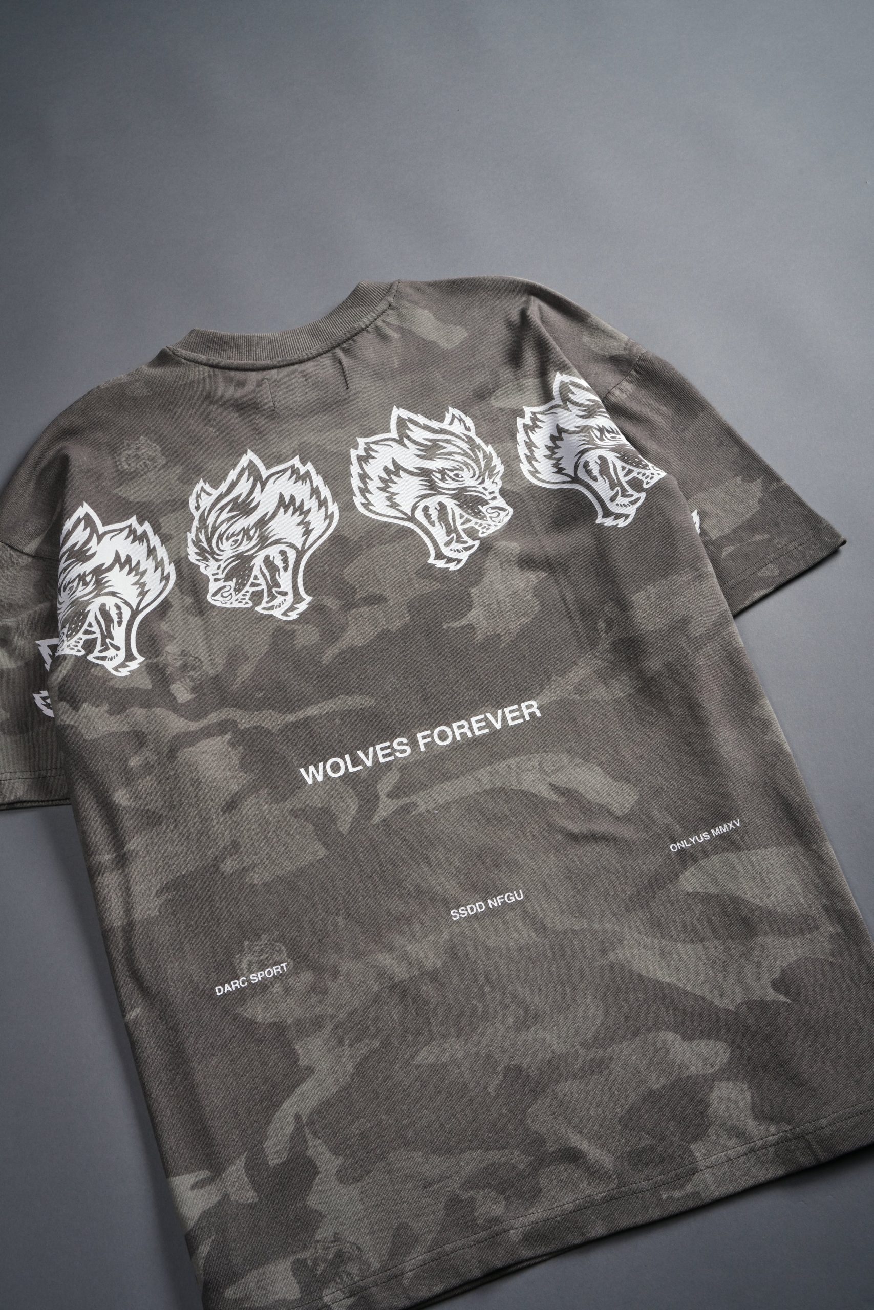 Wolves Have Your Back Unisex Premium Oversized Tee in Lush Vintage Woodland Camo - Image 15