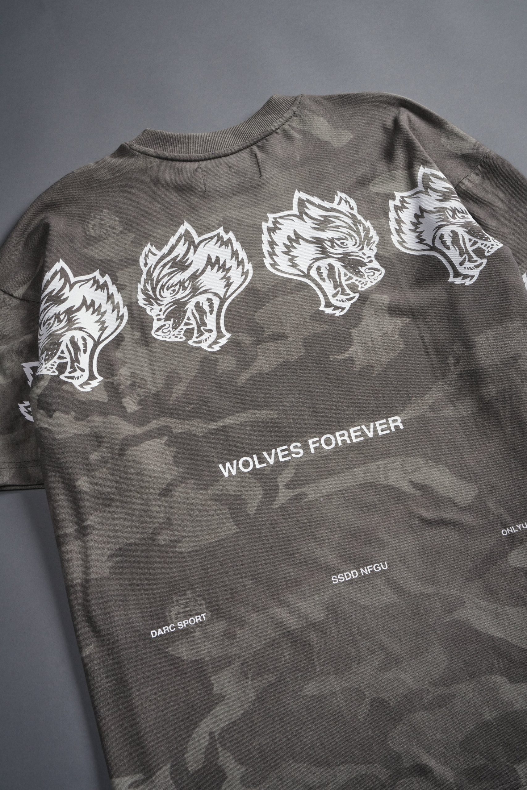 Wolves Have Your Back Unisex Premium Oversized Tee in Lush Vintage Woodland Camo - Image 16