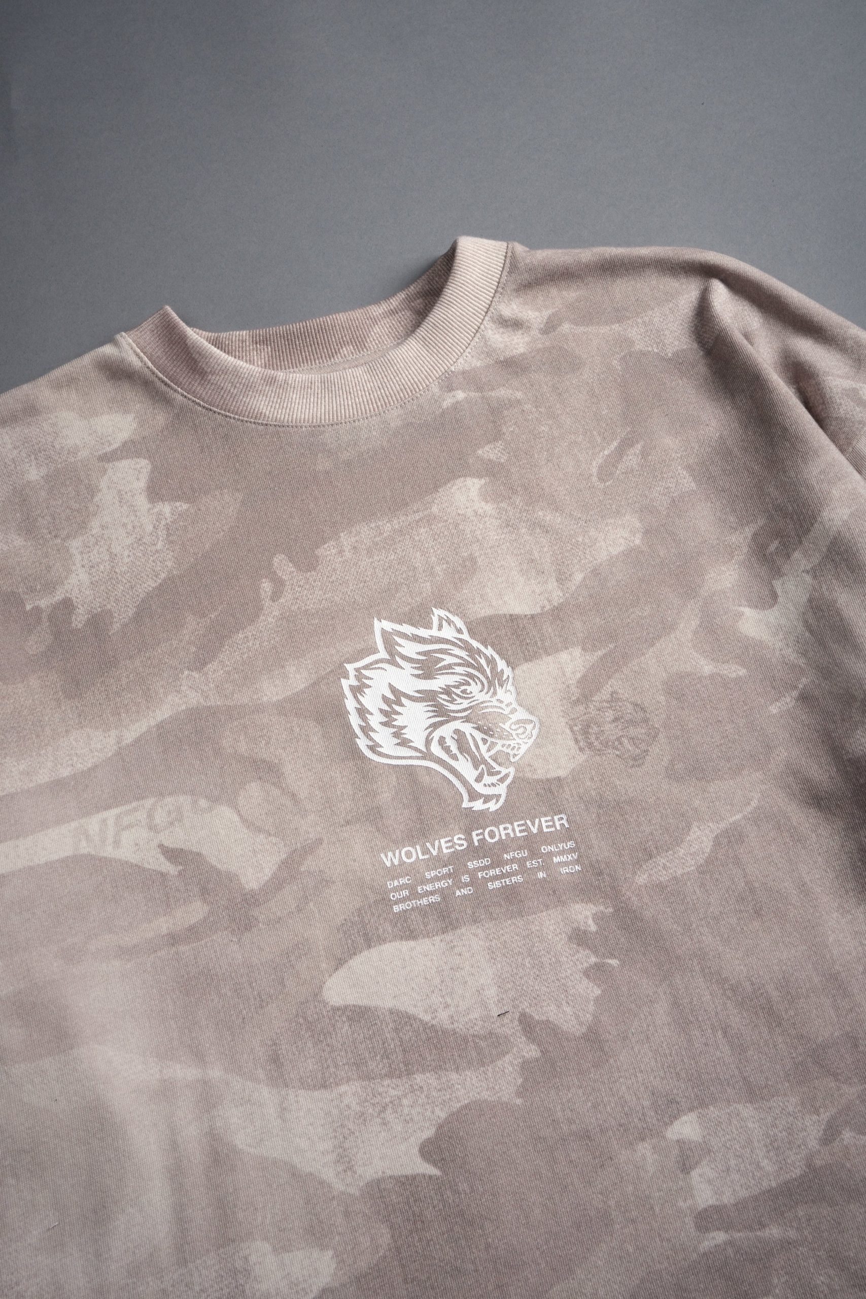 Wolves Have Your Back Unisex Premium Oversized Tee in Clay Vintage Woodland Camo - Image 11