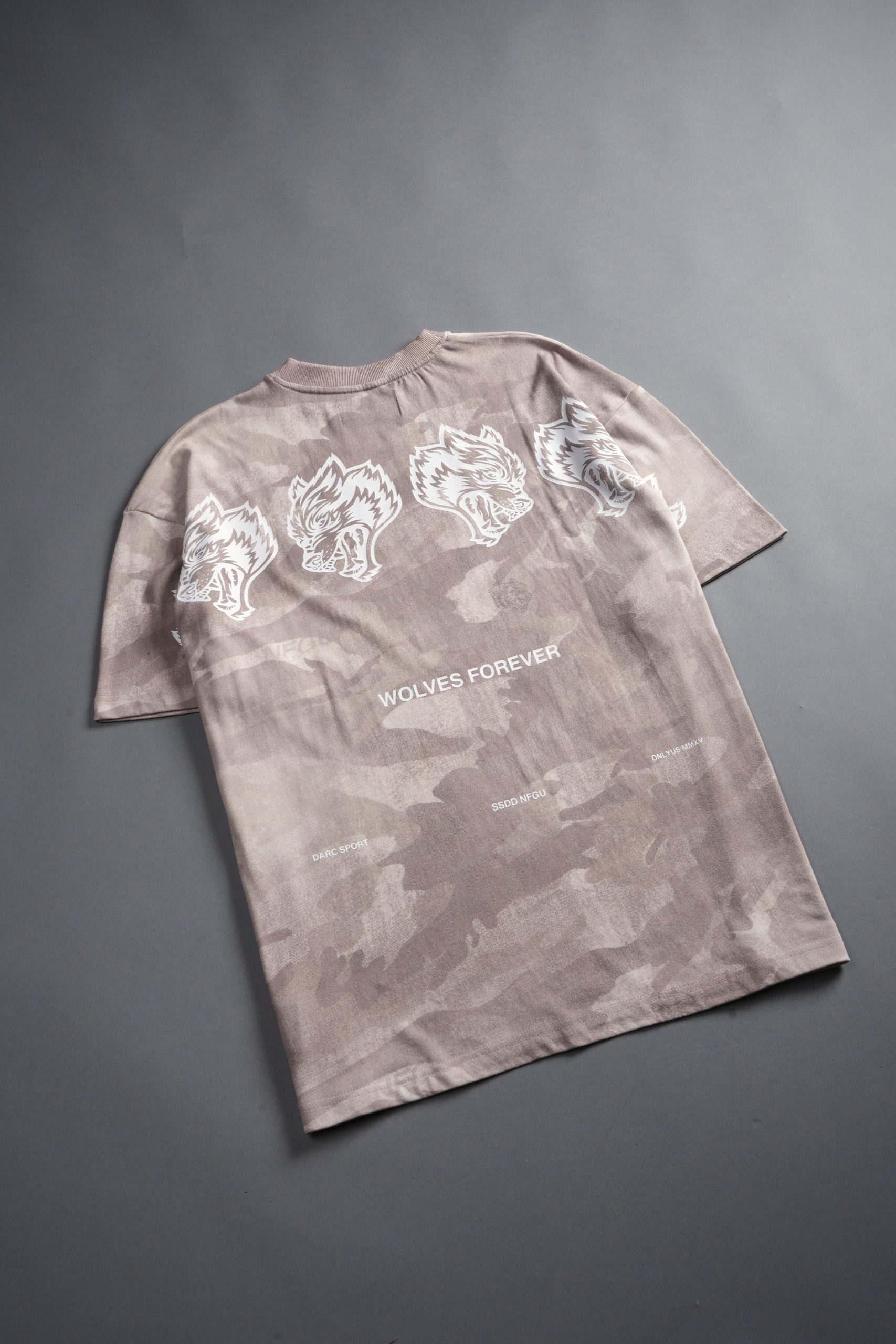 Wolves Have Your Back Unisex Premium Oversized Tee in Clay Vintage Woodland Camo - Image 12