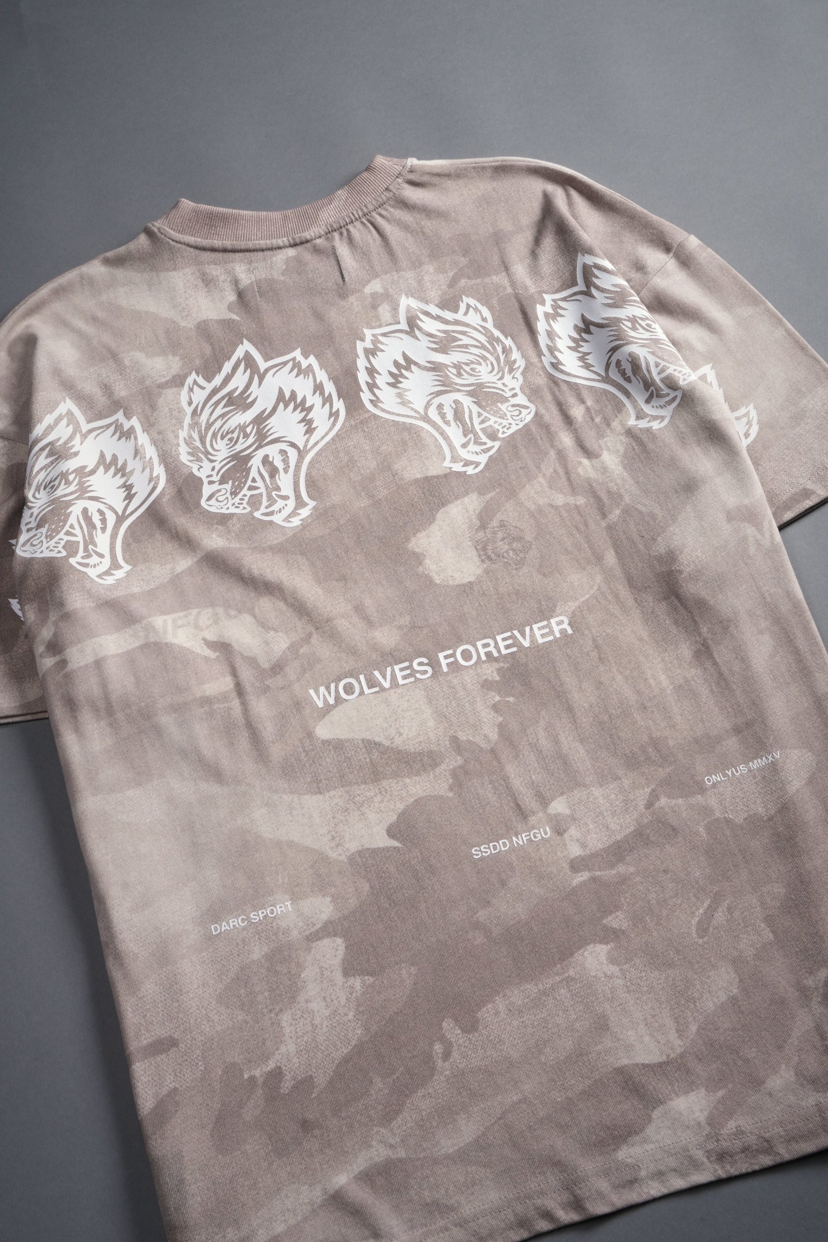 Wolves Have Your Back Unisex Premium Oversized Tee in Clay Vintage Woodland Camo - Image 13
