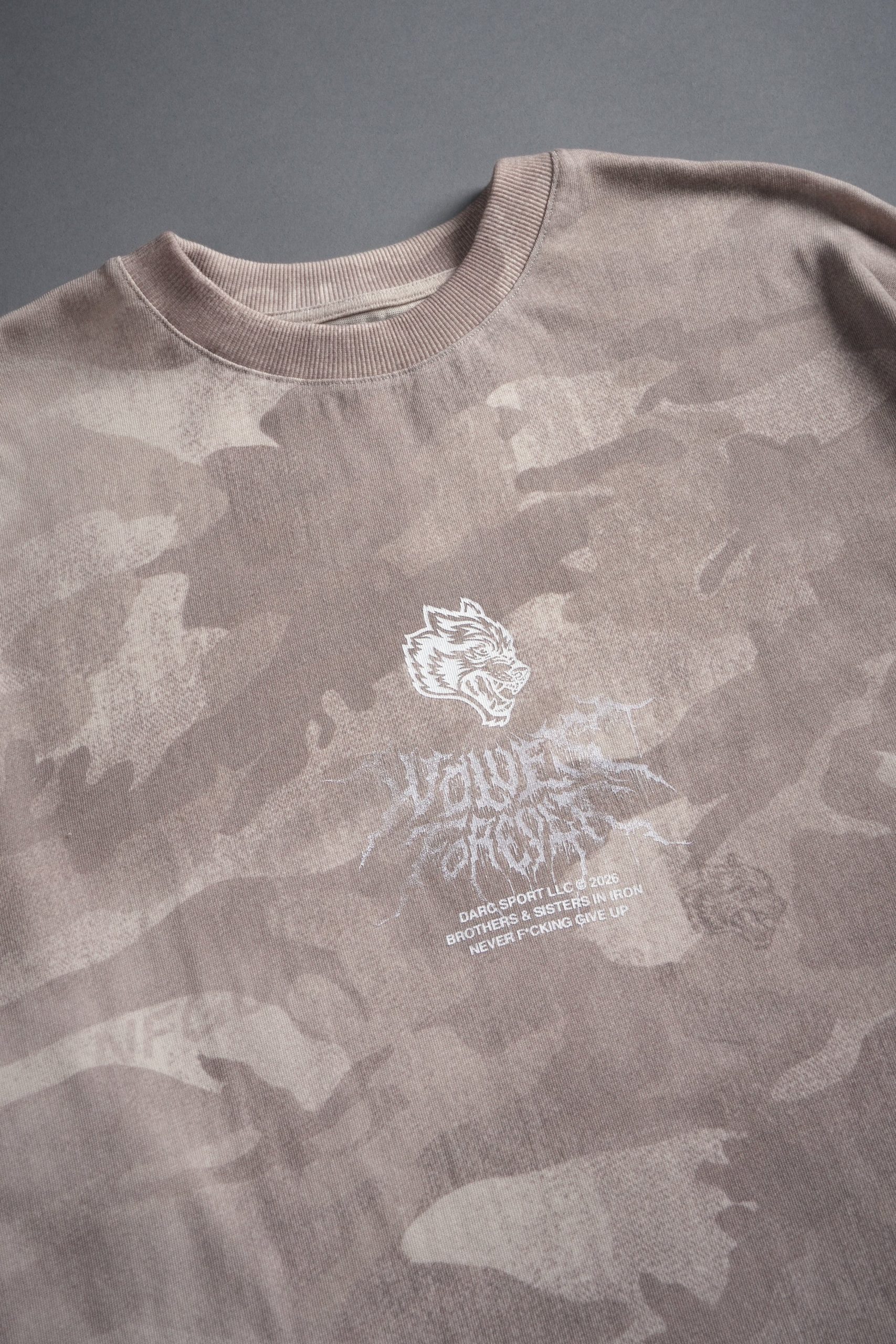 Drip Hesh WLVS FRVR Unisex Premium Oversized Tee in Clay Vintage Woodland Camo - Image 4