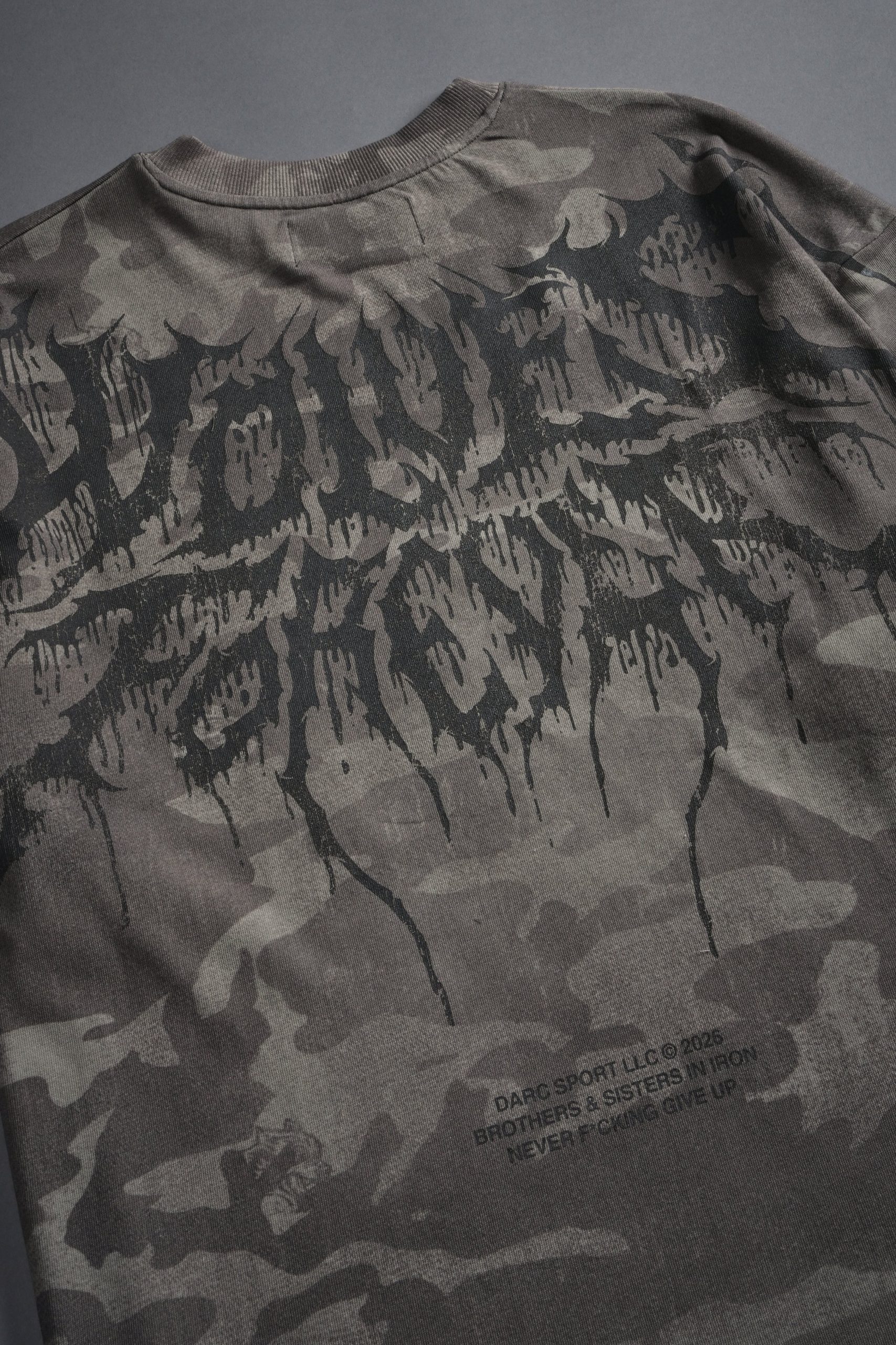 Drip Hesh WLVS FRVR Unisex Premium Oversized Tee in Lush Vintage Woodland Camo - Image 3
