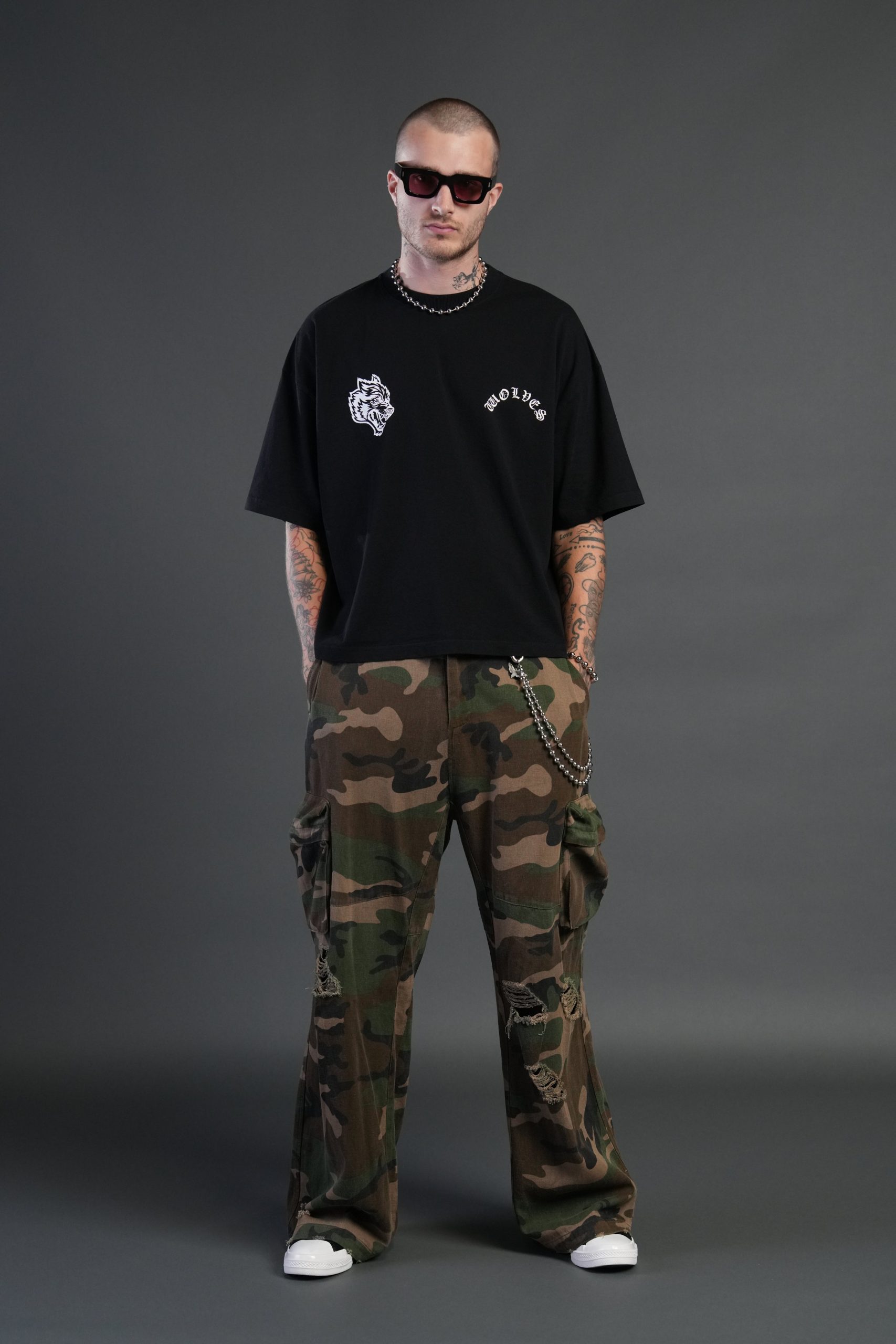 Wolf Chopper FRVR Grunge Box Cut Tee in Black - Image 5
