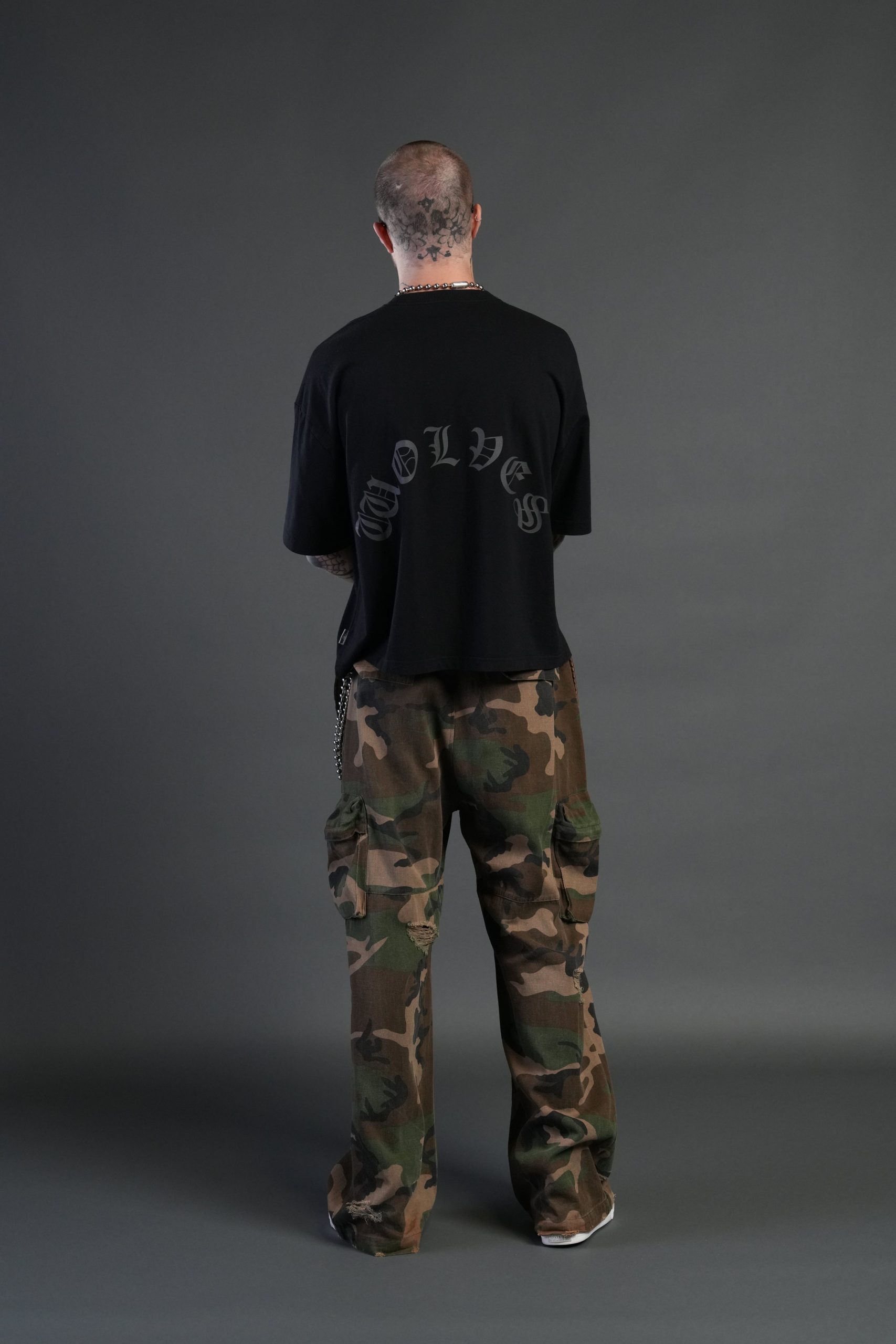 Wolf Chopper FRVR Grunge Box Cut Tee in Black - Image 6