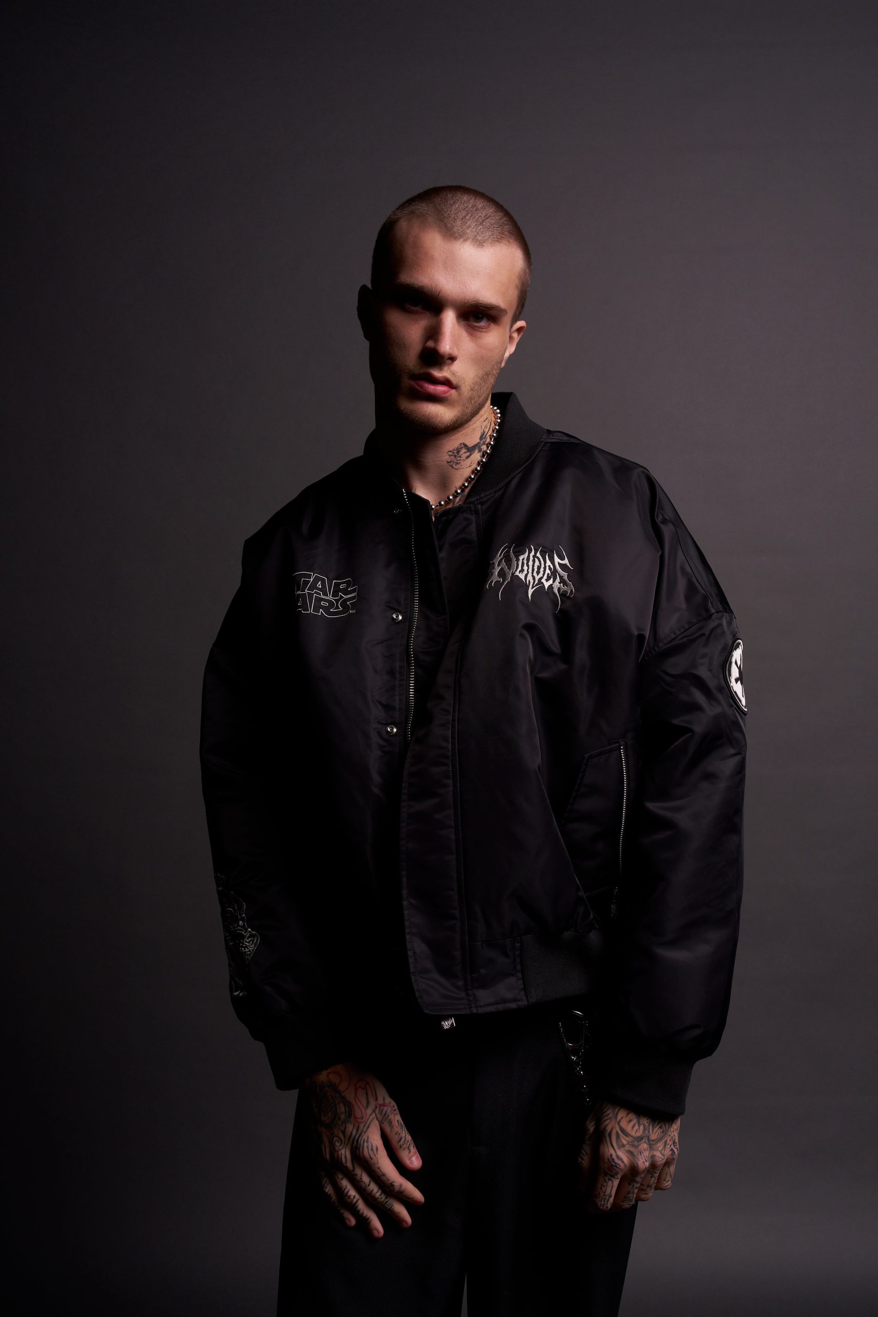 Fear Is My Ally Vicious Nylon Bomber Jacket in Black - Image 2