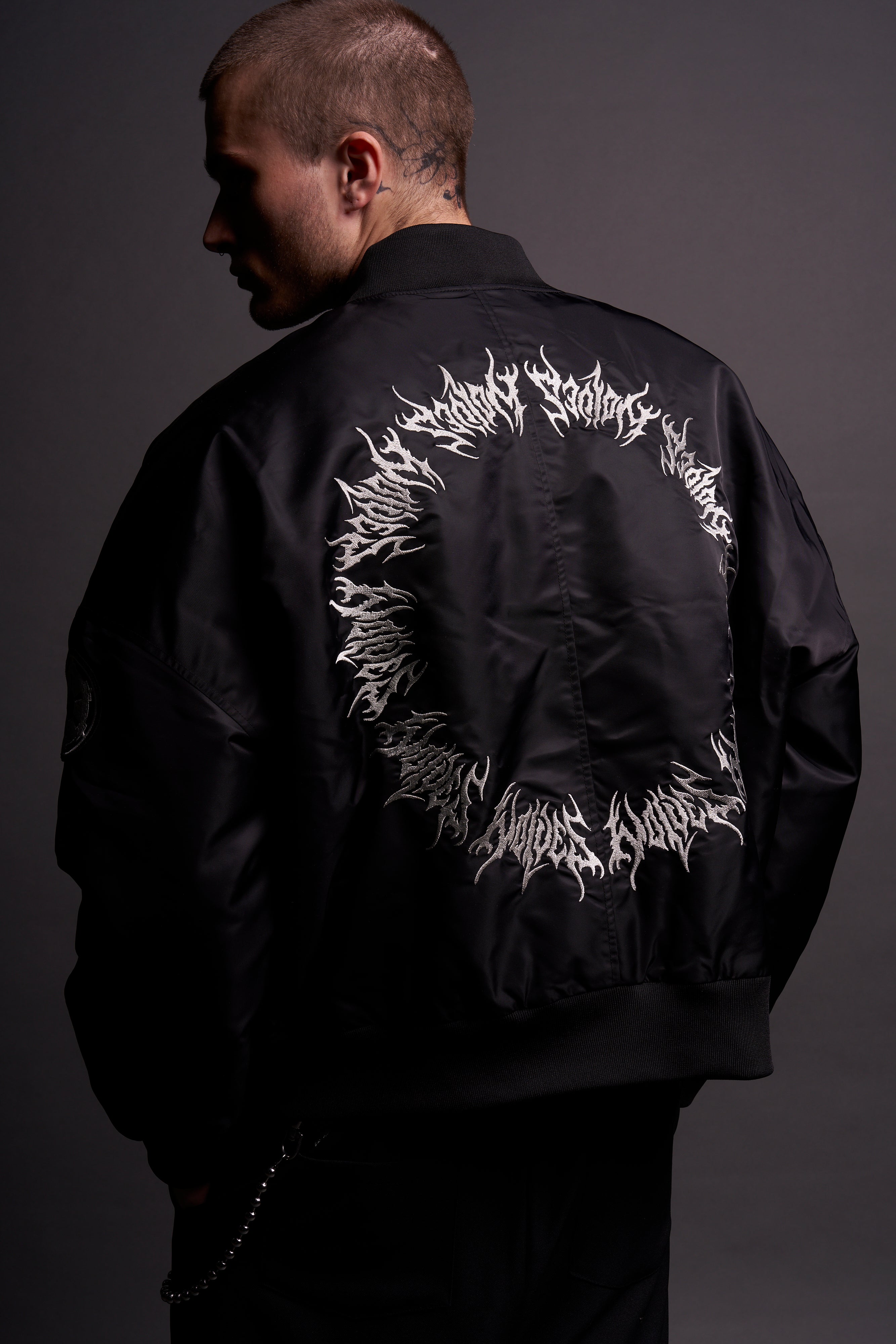 Fear Is My Ally Vicious Nylon Bomber Jacket in Black - Image 10