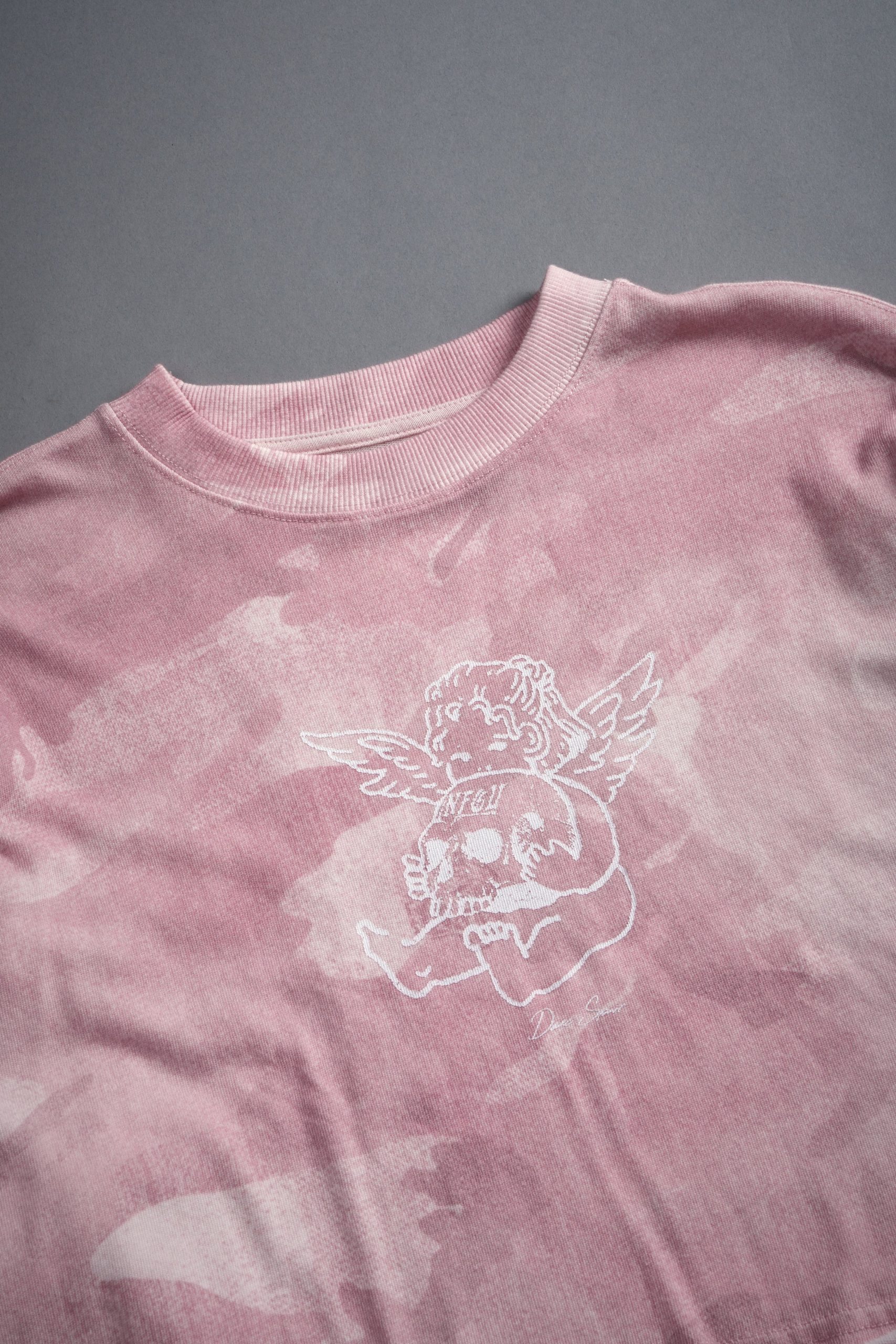 Cherub and the Skull Premium Oversized Cropped L/S Tee in Blush Vintage Woodland Camo - Image 11