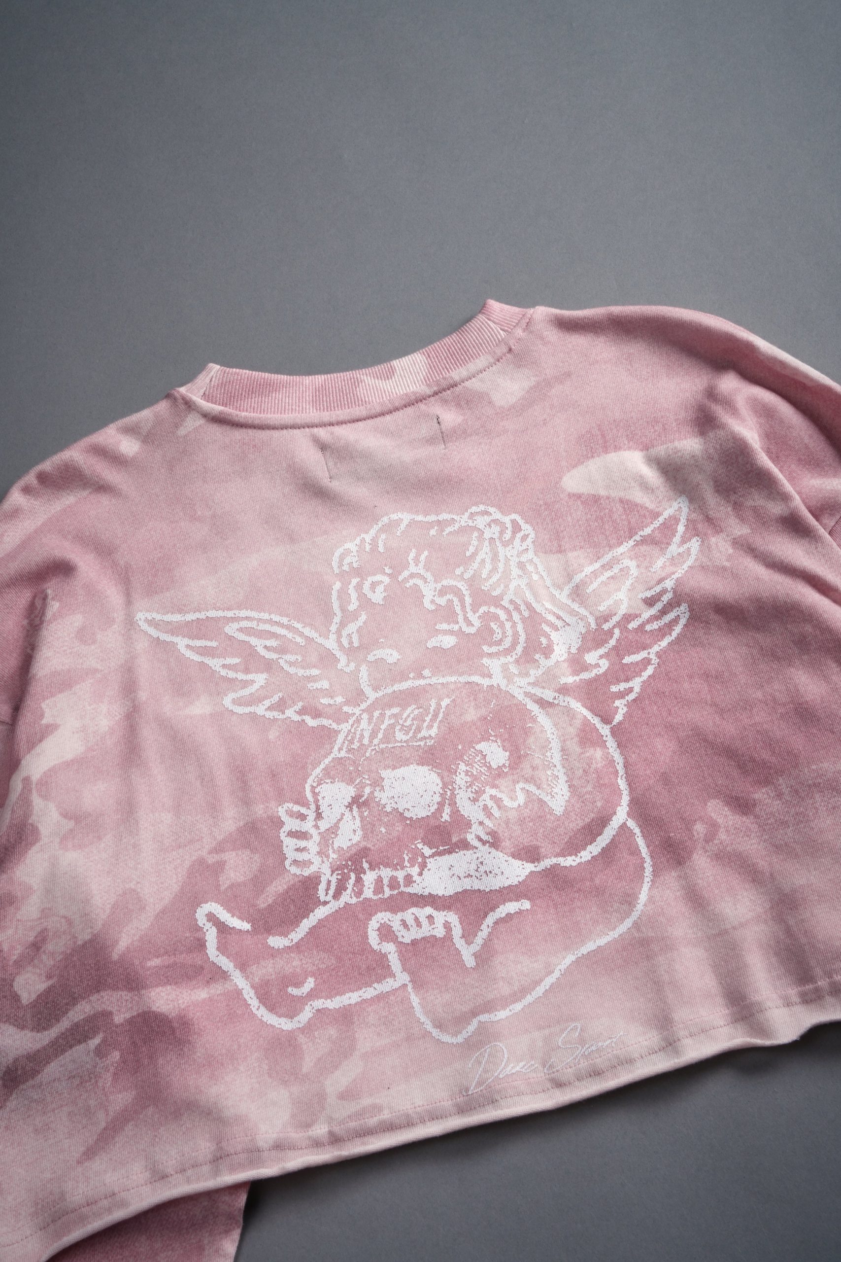 Cherub and the Skull Premium Oversized Cropped L/S Tee in Blush Vintage Woodland Camo - Image 9