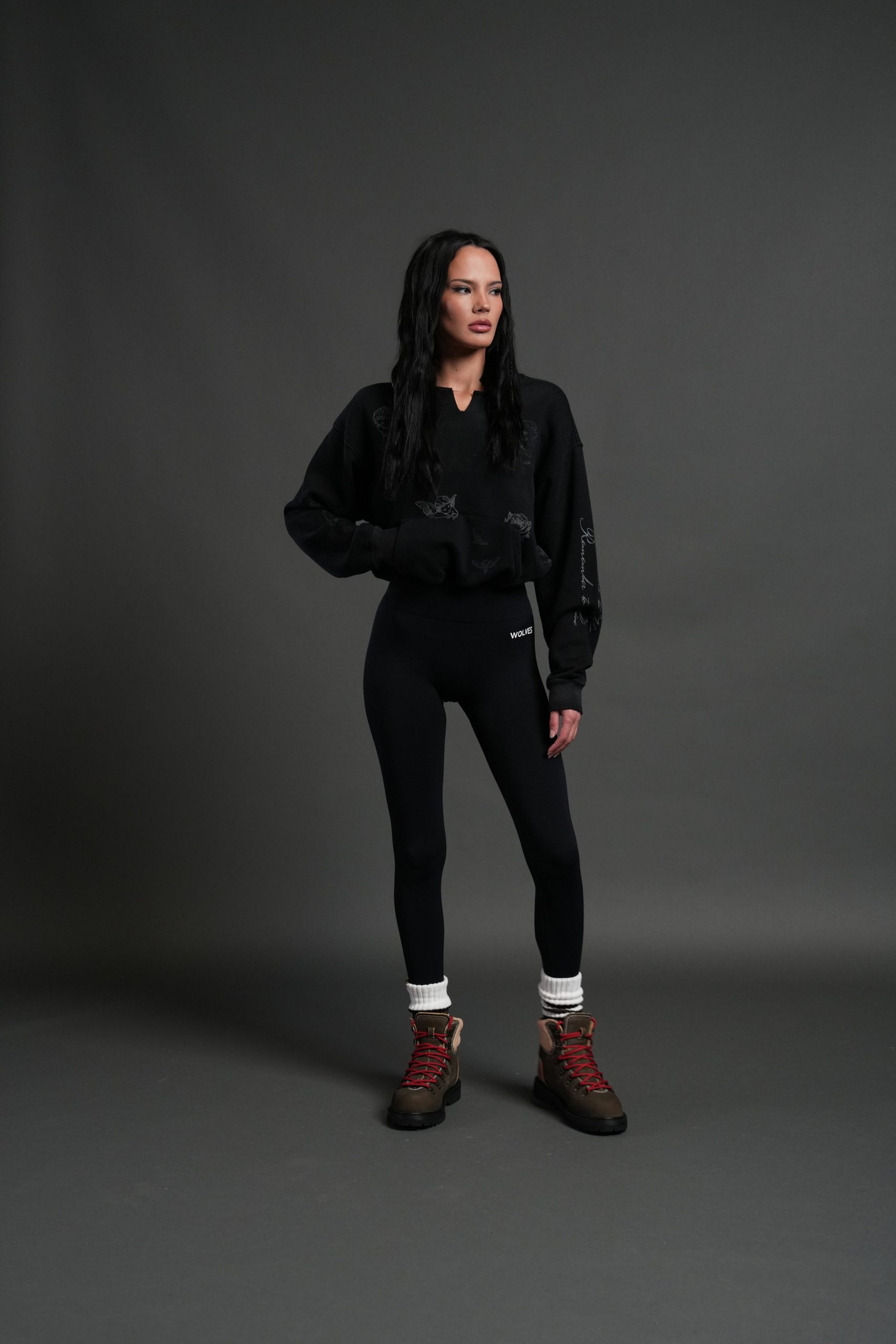 Fallen Cherub Dempsey Cropped Hoodie in Black Drift Wash - Image 3