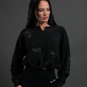 Fallen Cherub Dempsey Cropped Hoodie in Black Drift Wash