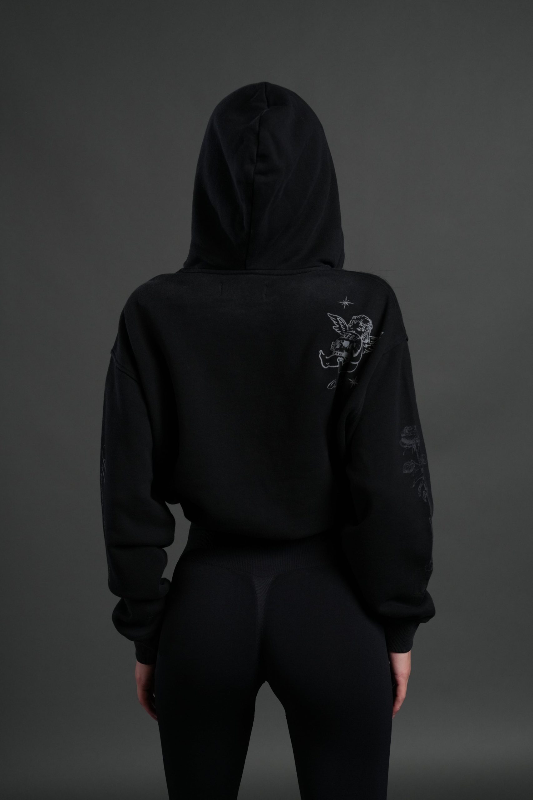 Fallen Cherub Dempsey Cropped Hoodie in Black Drift Wash - Image 2