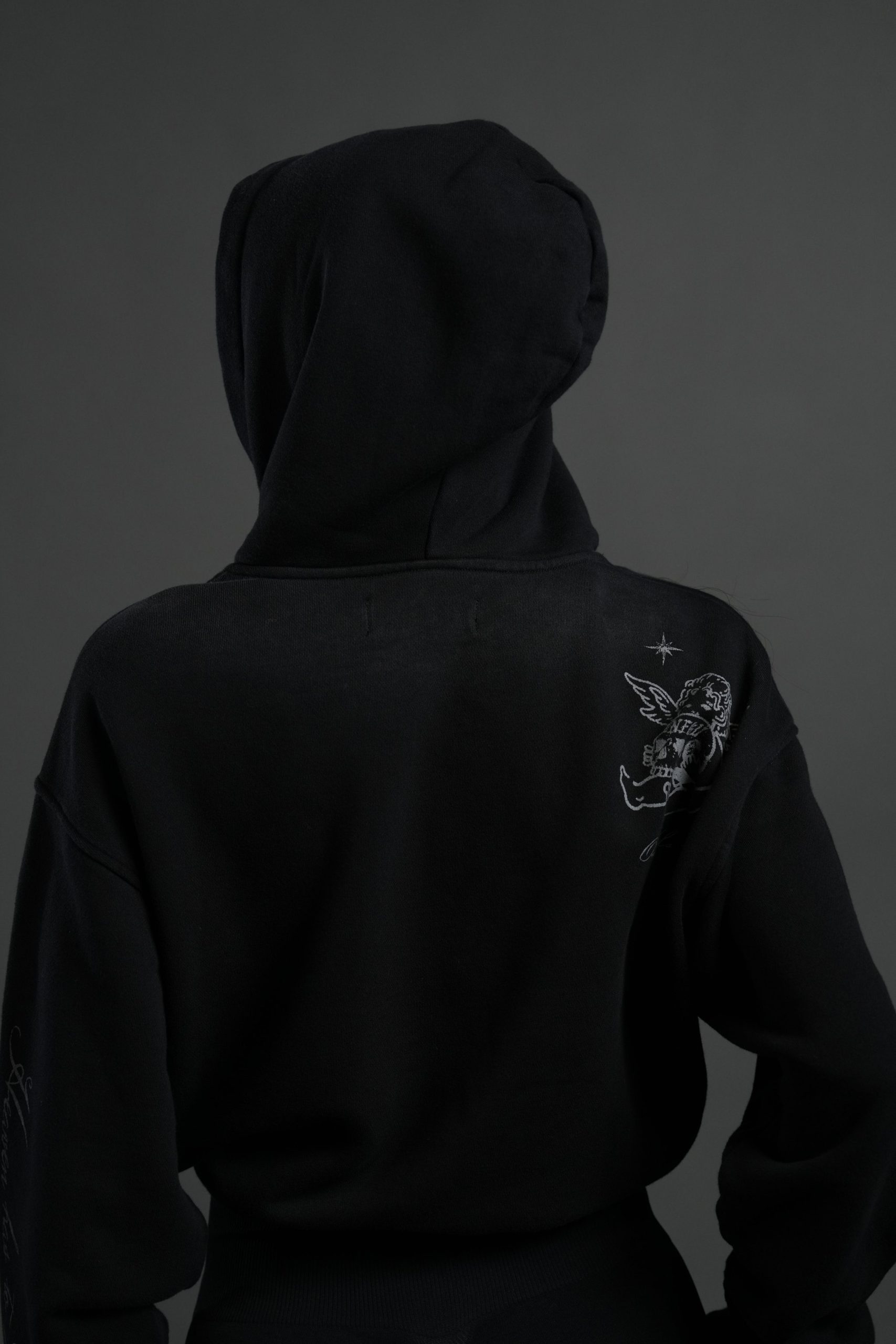 Fallen Cherub Dempsey Cropped Hoodie in Black Drift Wash - Image 6