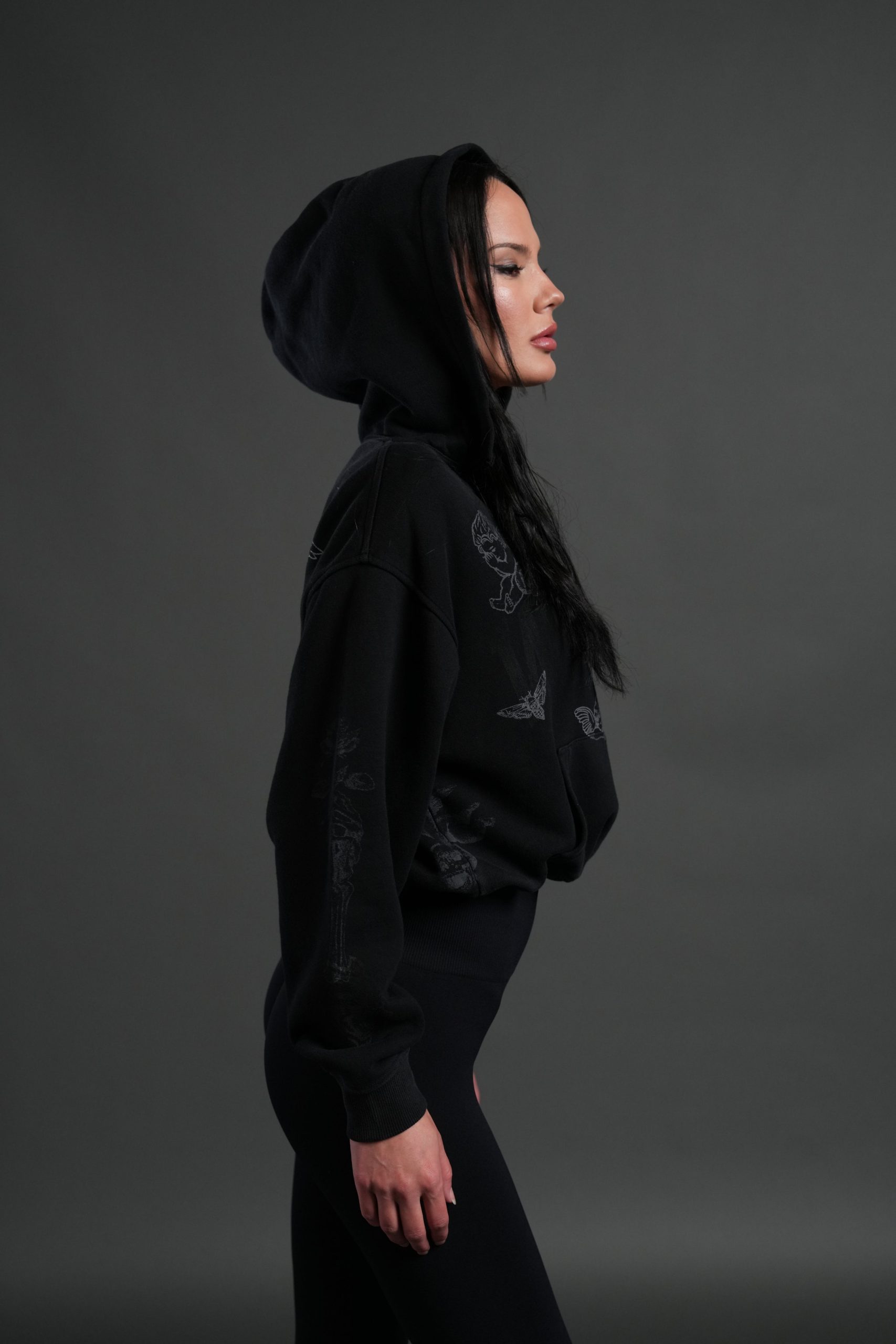 Fallen Cherub Dempsey Cropped Hoodie in Black Drift Wash - Image 8