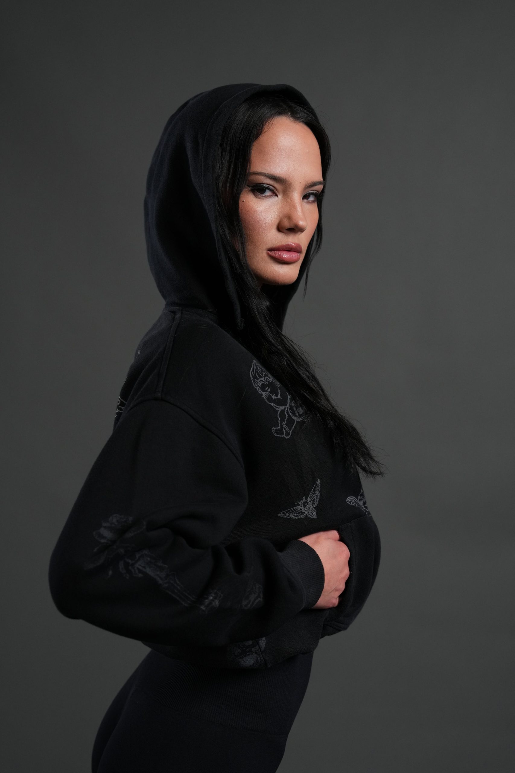 Fallen Cherub Dempsey Cropped Hoodie in Black Drift Wash - Image 7