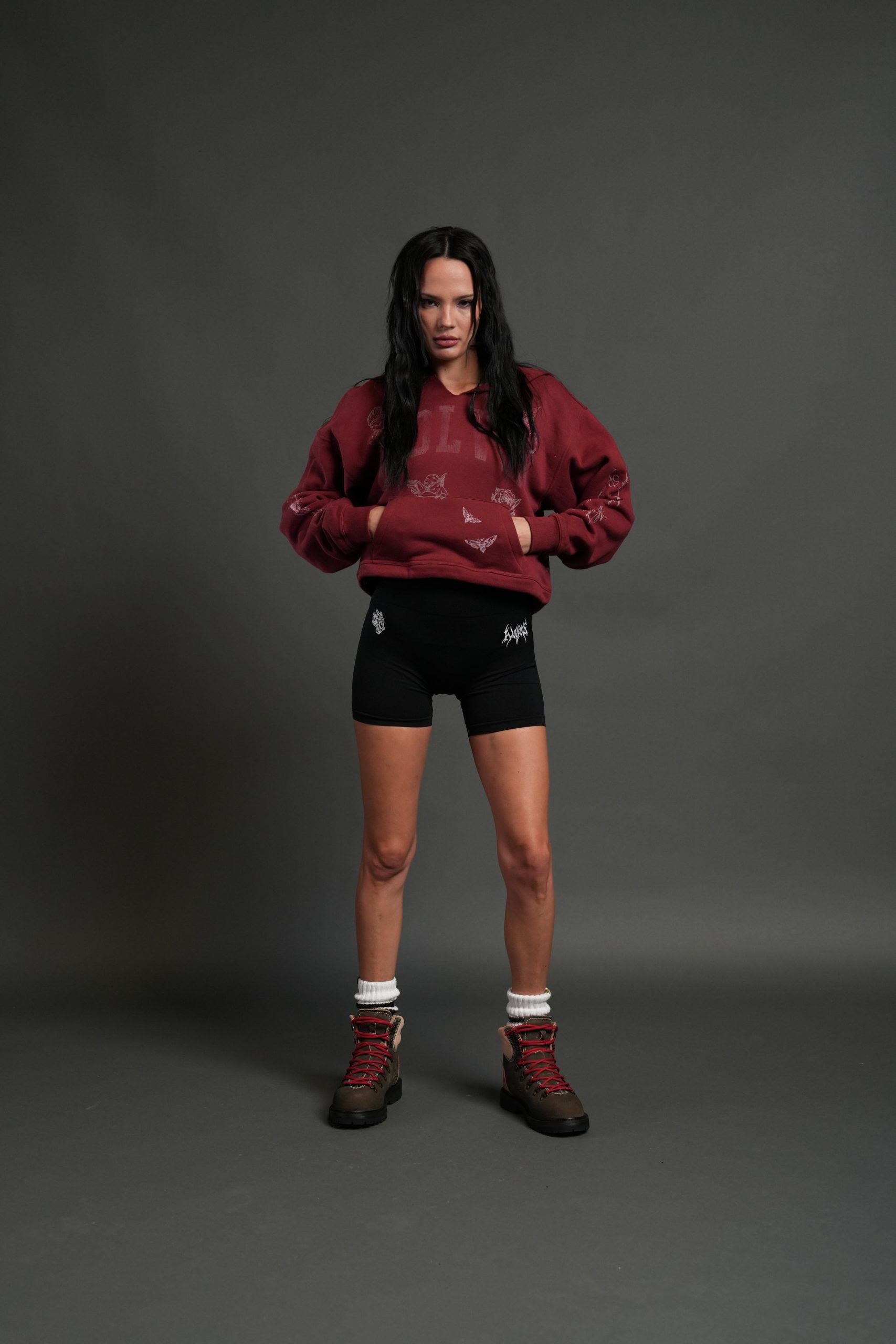 Fallen Cherub Dempsey (Cropped) Hoodie in Cherry Red - Image 3