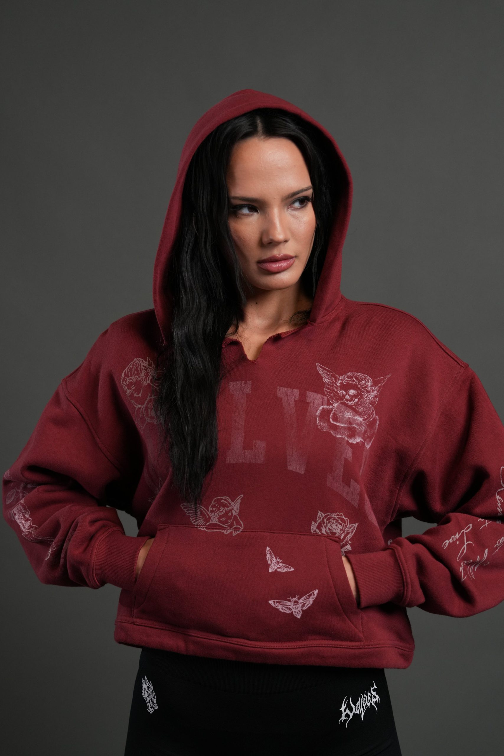 Fallen Cherub Dempsey (Cropped) Hoodie in Cherry Red - Image 5