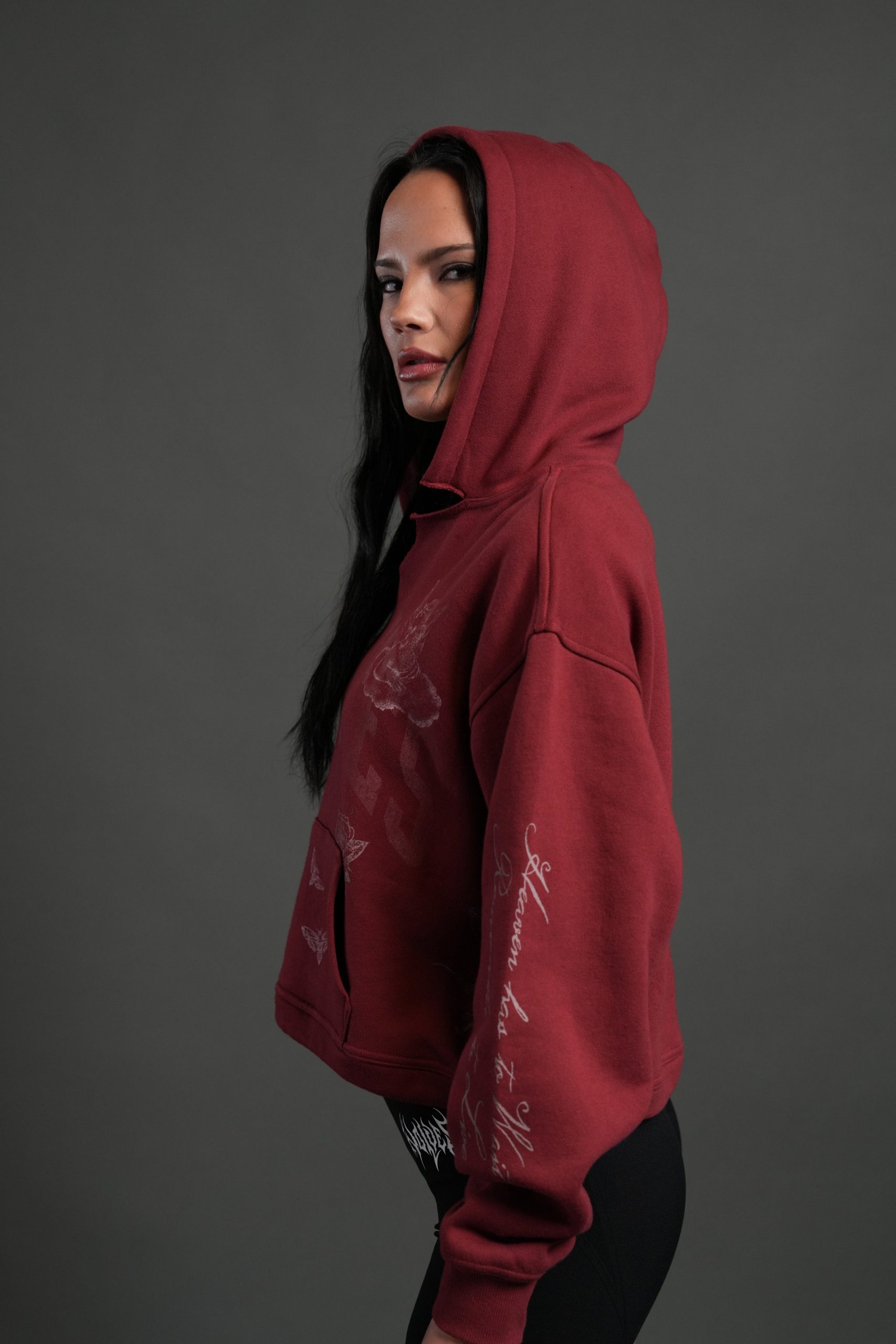 Fallen Cherub Dempsey (Cropped) Hoodie in Cherry Red - Image 8