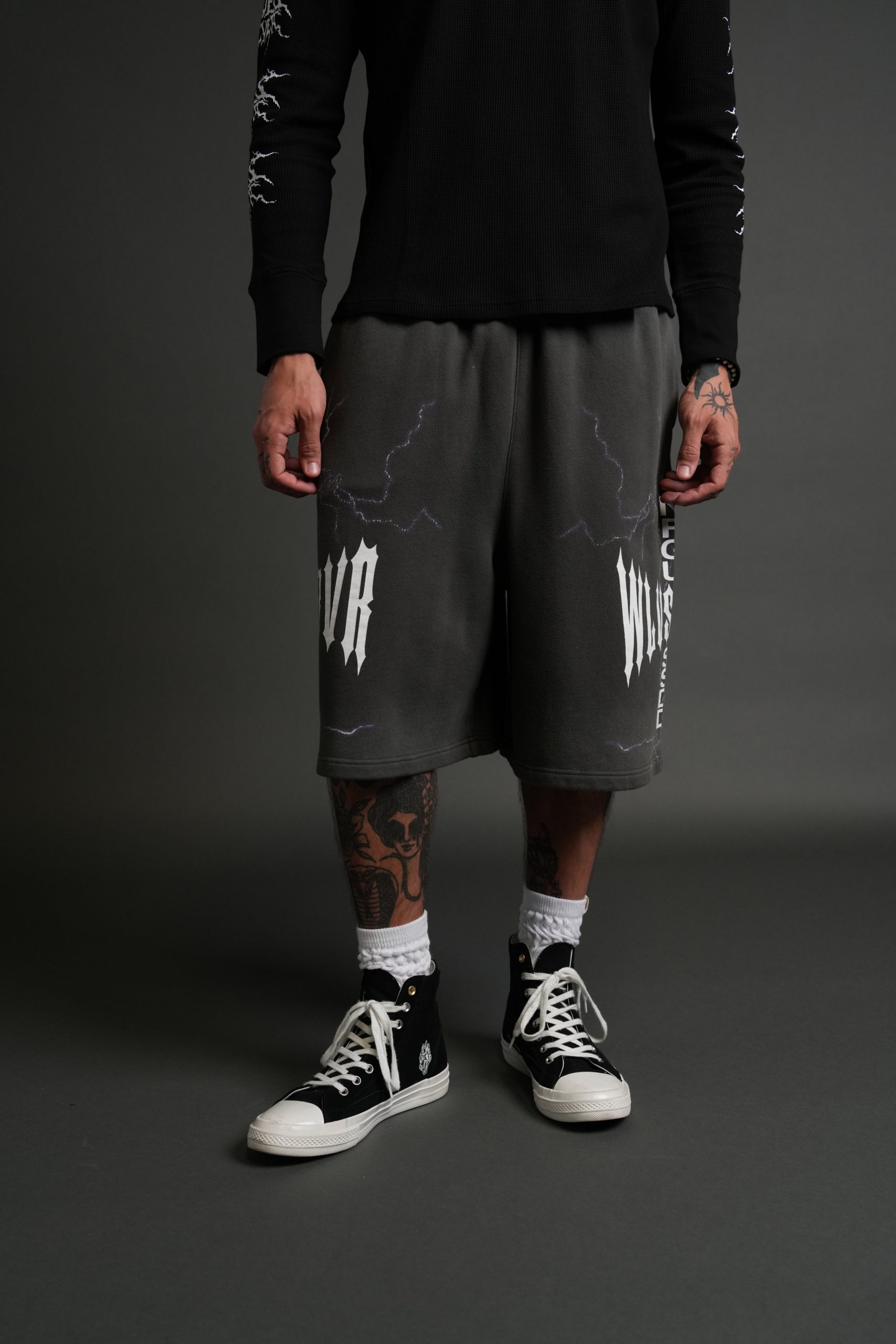Iron Code Oversized Osiris Sweat Shorts in Wolf Gray Drift Wash - Image 2