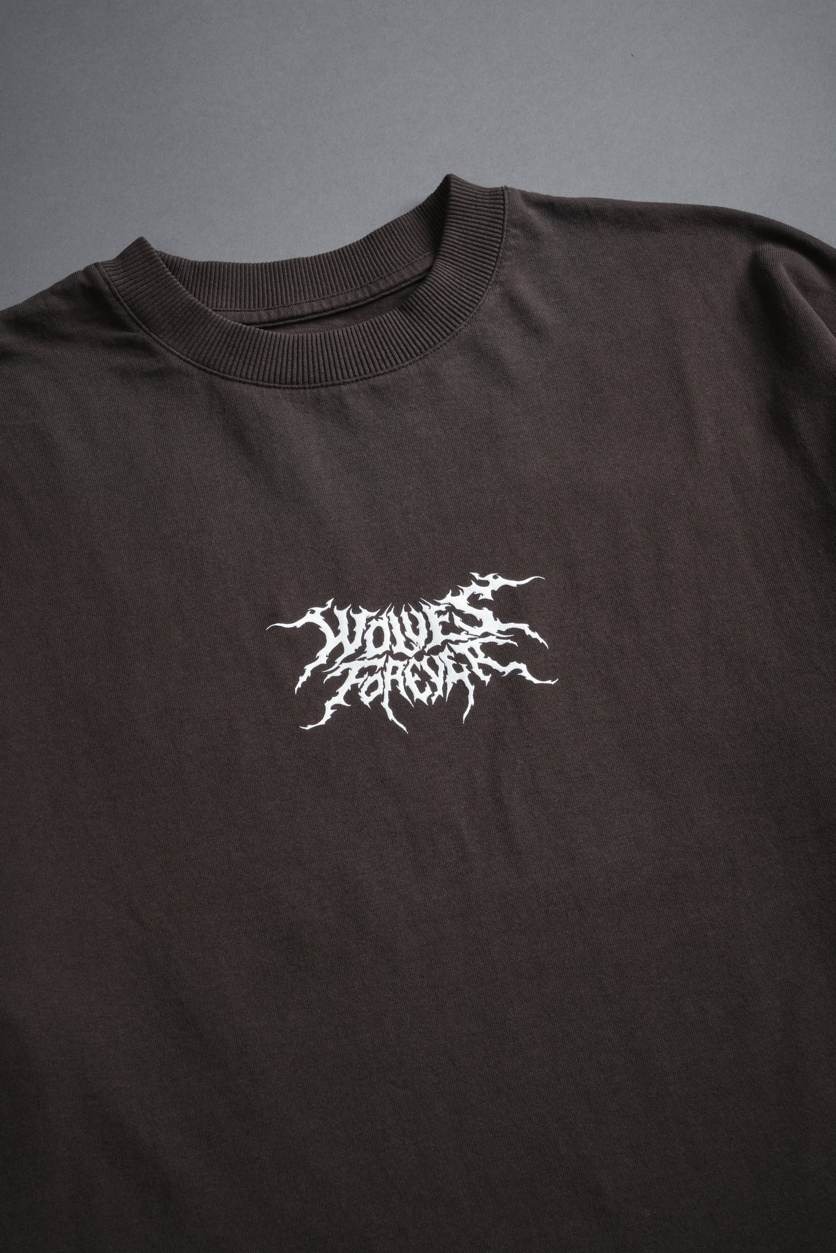 Work In Silence NFGU Grunge Mid Length Raw Hem Tee in Darc Brown Drift Wash - Image 11