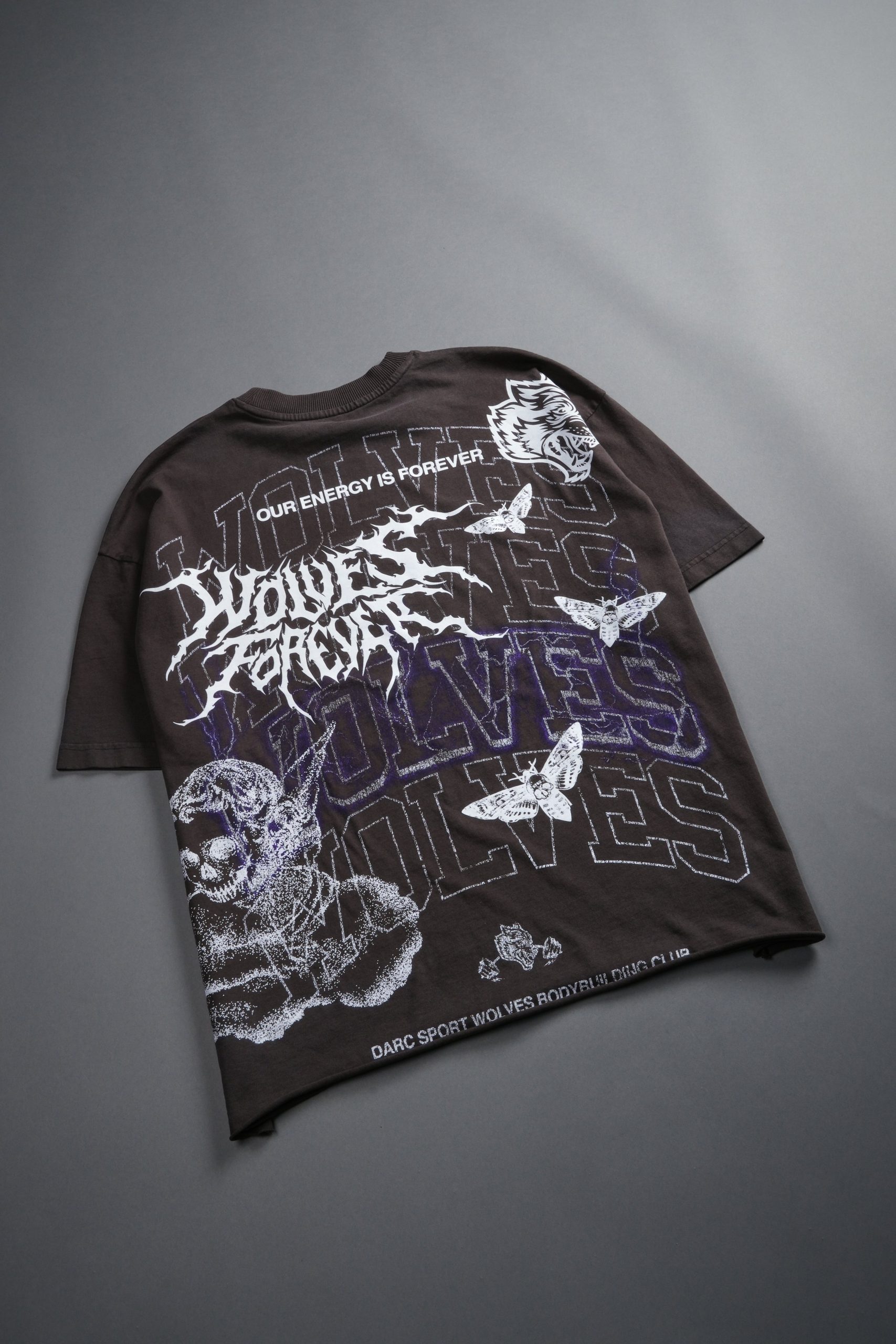 Work In Silence NFGU Grunge Mid Length Raw Hem Tee in Darc Brown Drift Wash - Image 12