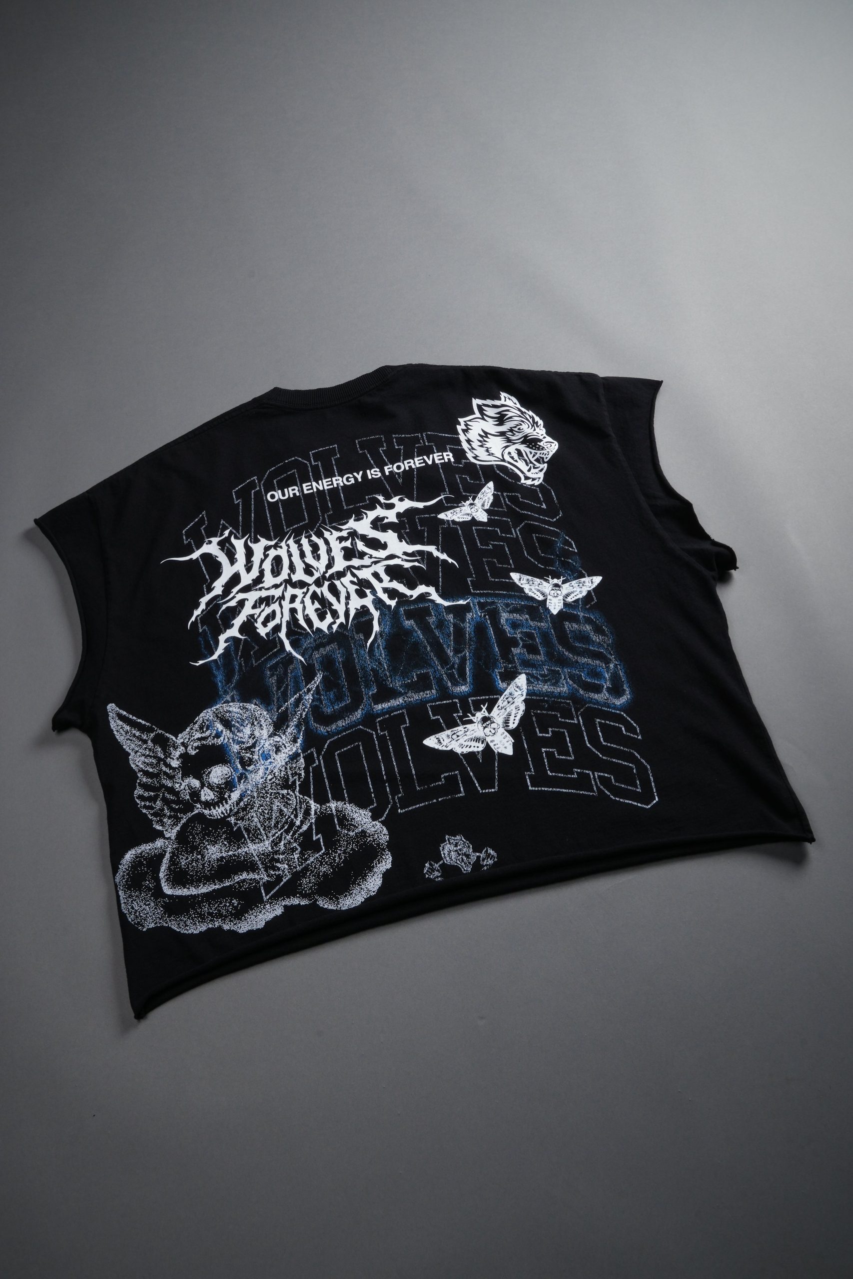 Work In Silence NFGU Grunge Cut-Off Mid Length Raw Hem Tee in Black - Image 10
