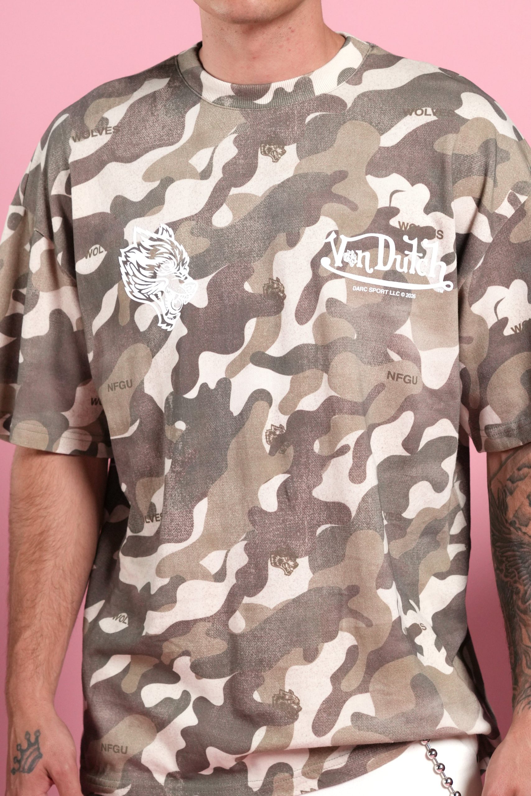 Von Wild V2 Premium Oversized Tee in Dsvd Green Camo - Image 7