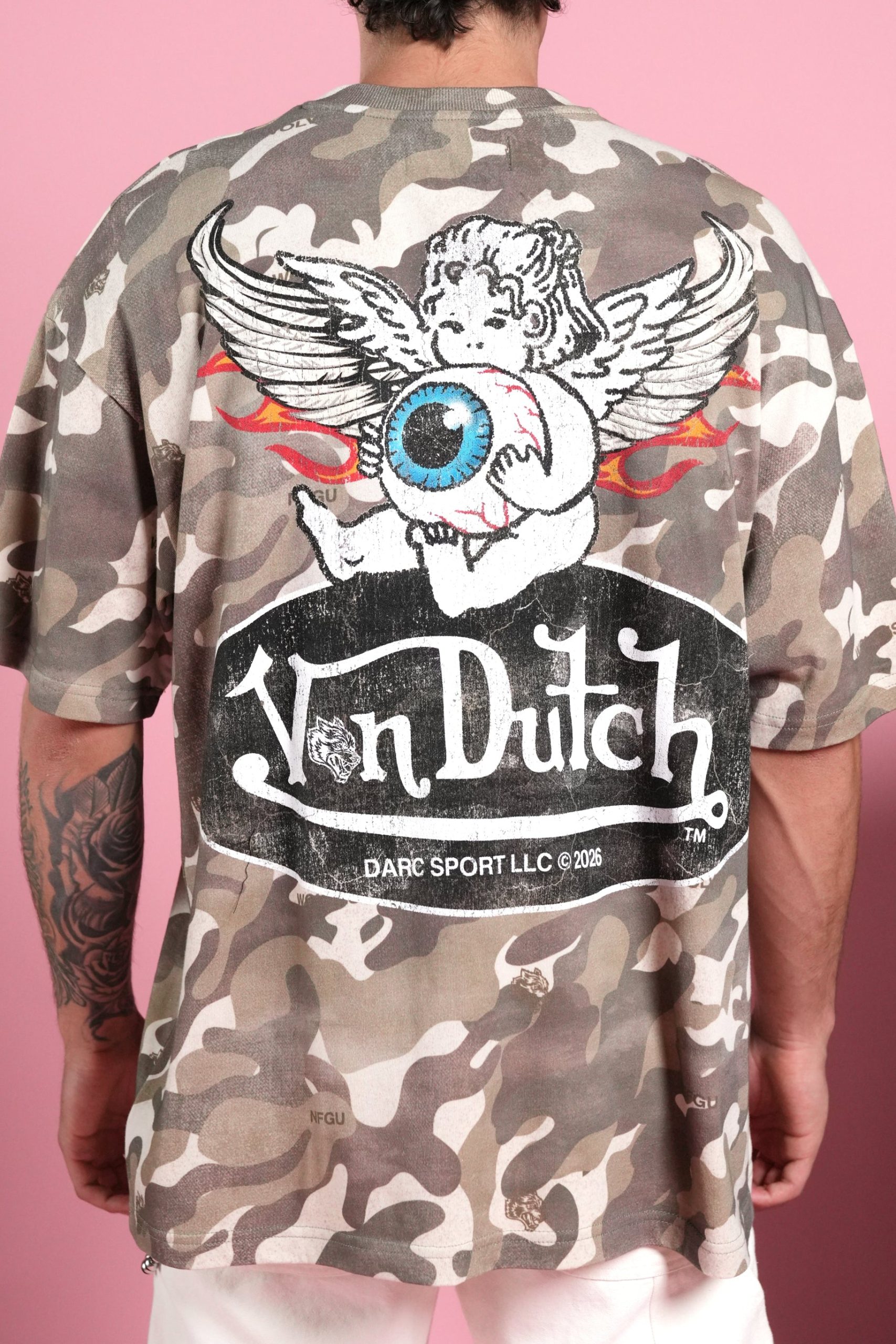 Von Wild V2 Premium Oversized Tee in Dsvd Green Camo - Image 8