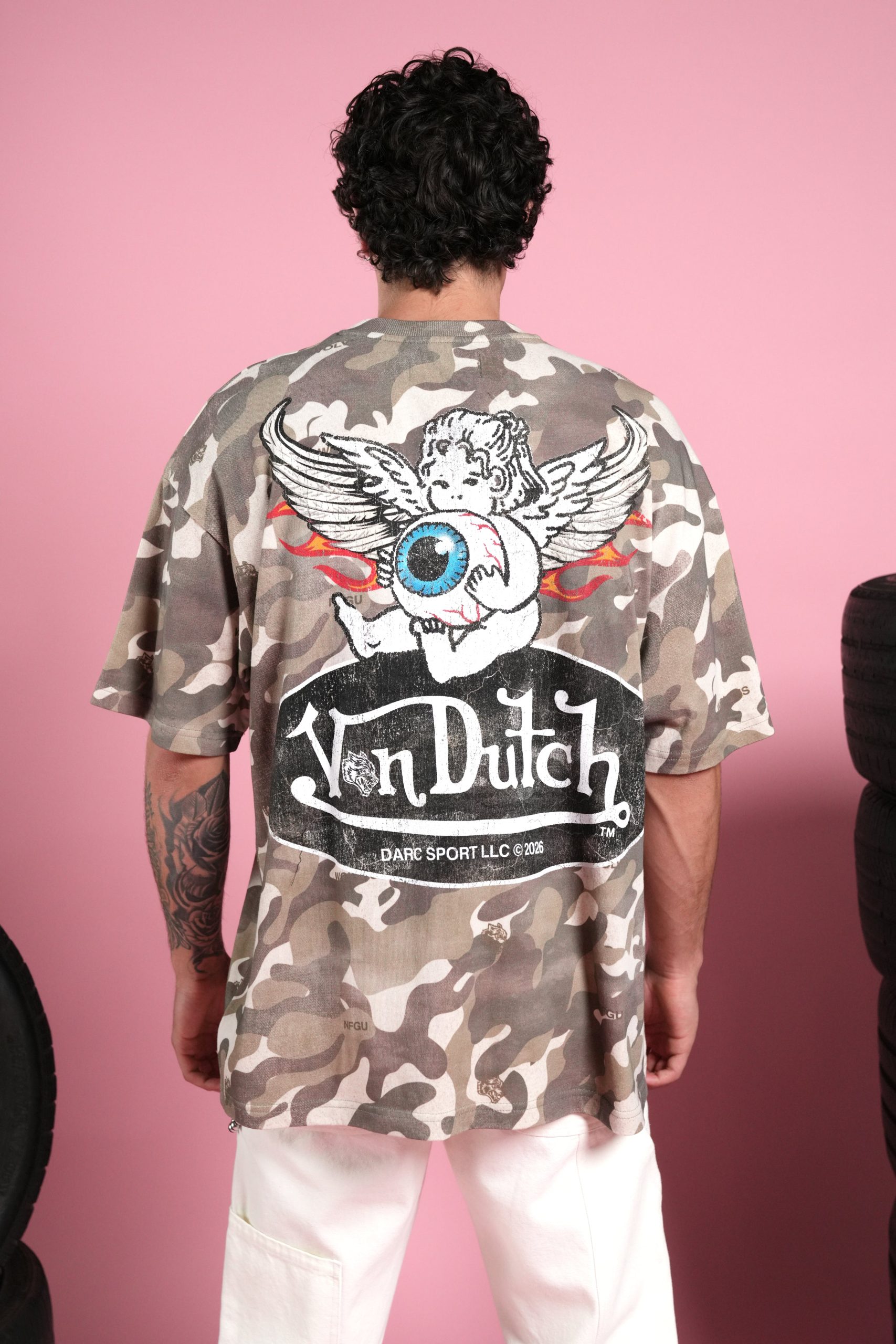 Von Wild V2 Premium Oversized Tee in Dsvd Green Camo - Image 4