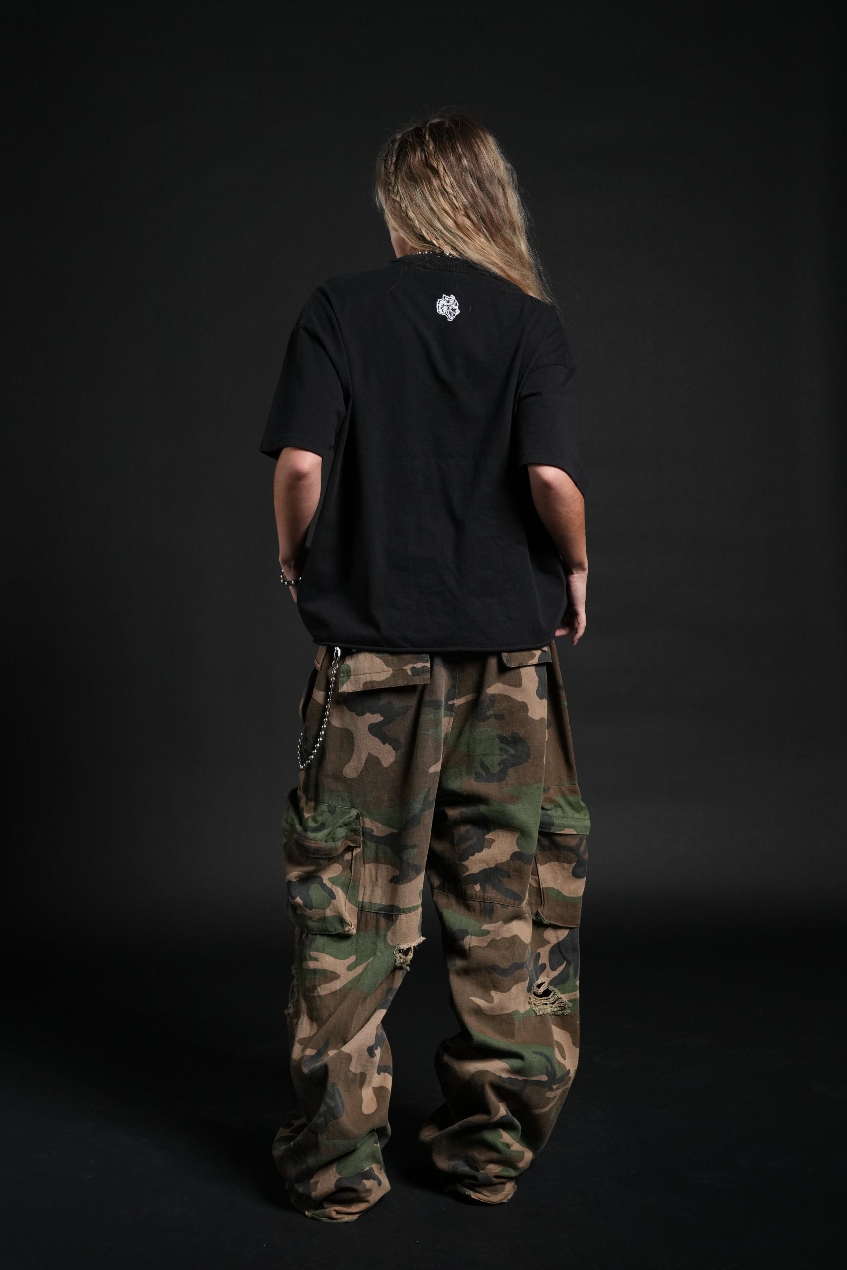 Awakened Power Grunge Mid Length Raw Hem Tee in Black - Image 6