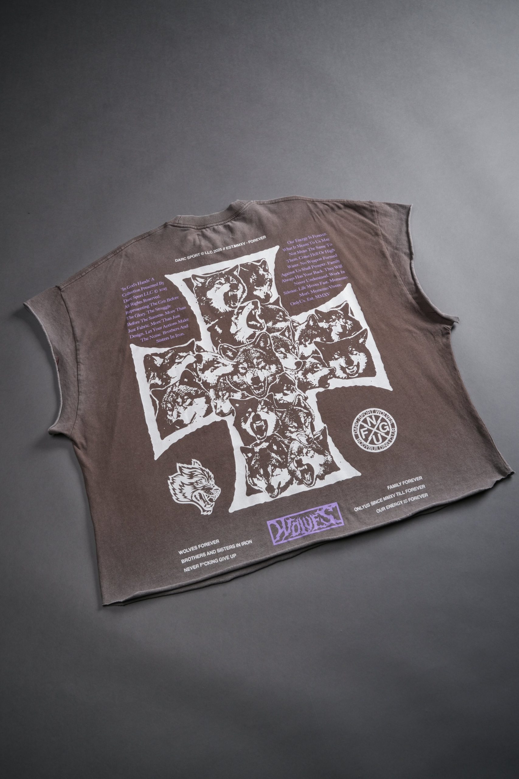 Iron Wolf Pack Grunge Cut-Off Tee in Mojave Brown - Image 9