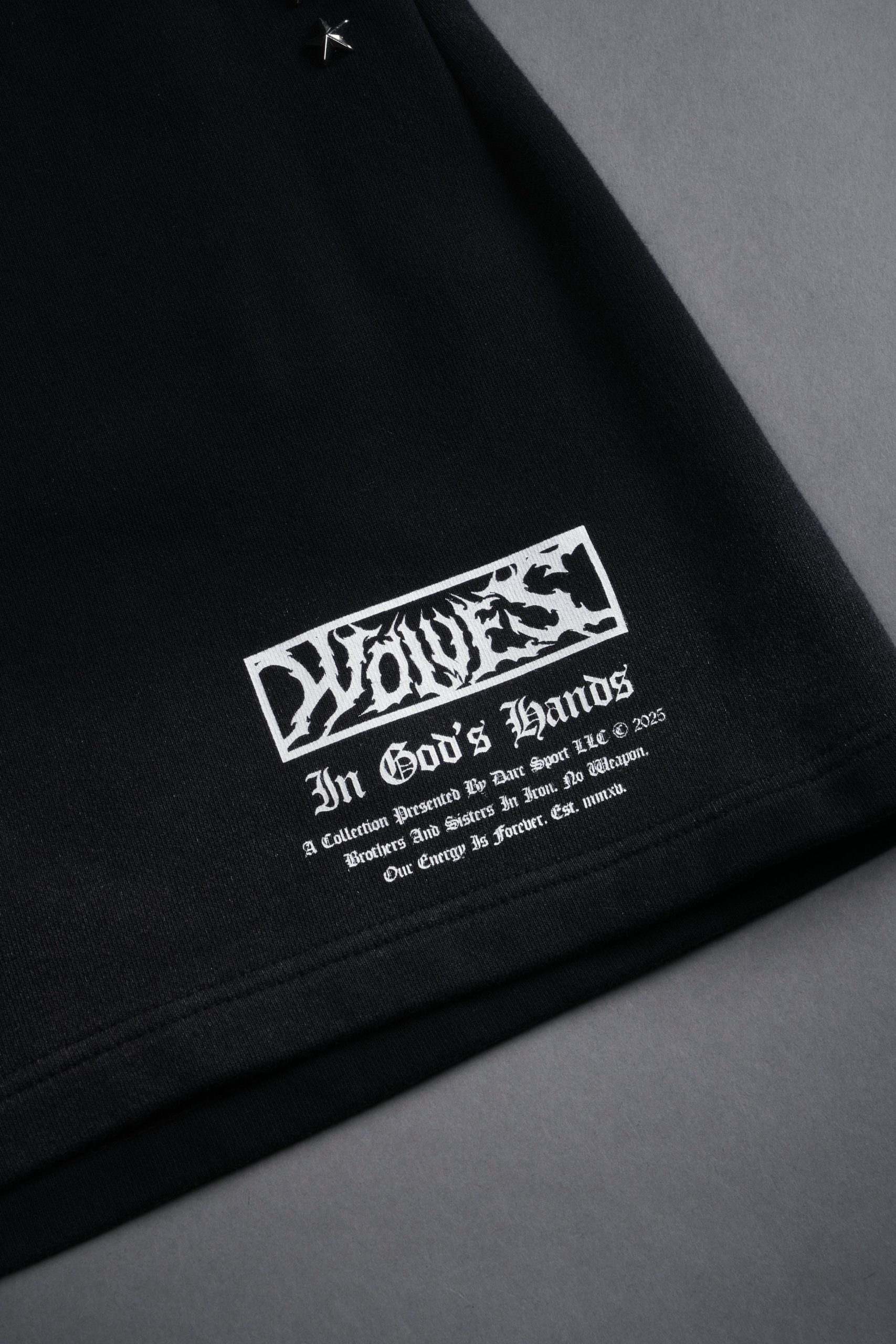 Studded Midnight Wolves Oversized Post Lounge Sweat Shorts in Black Drift Wash - Image 8