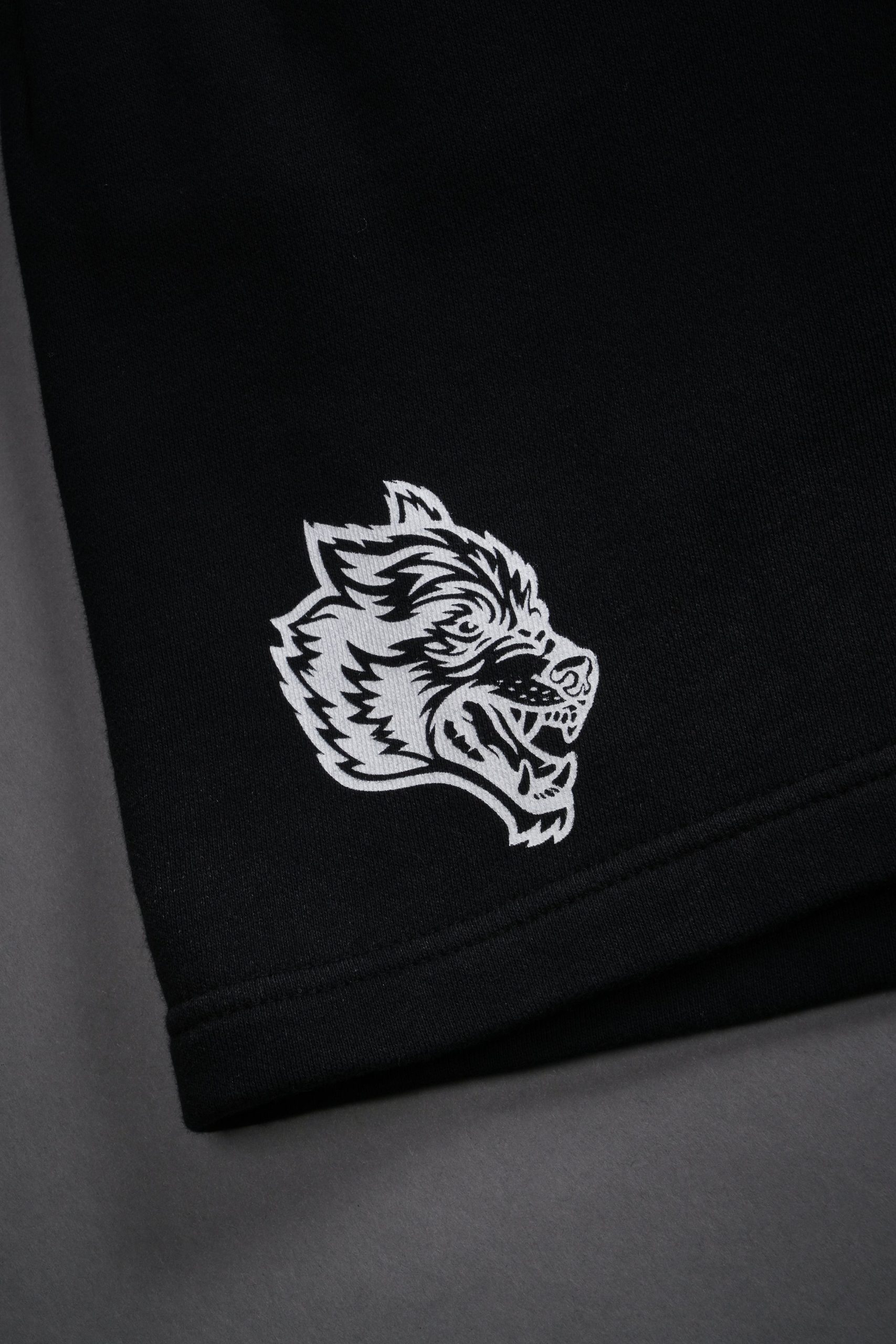 Studded Midnight Wolves Oversized Post Lounge Sweat Shorts in Black Drift Wash - Image 9