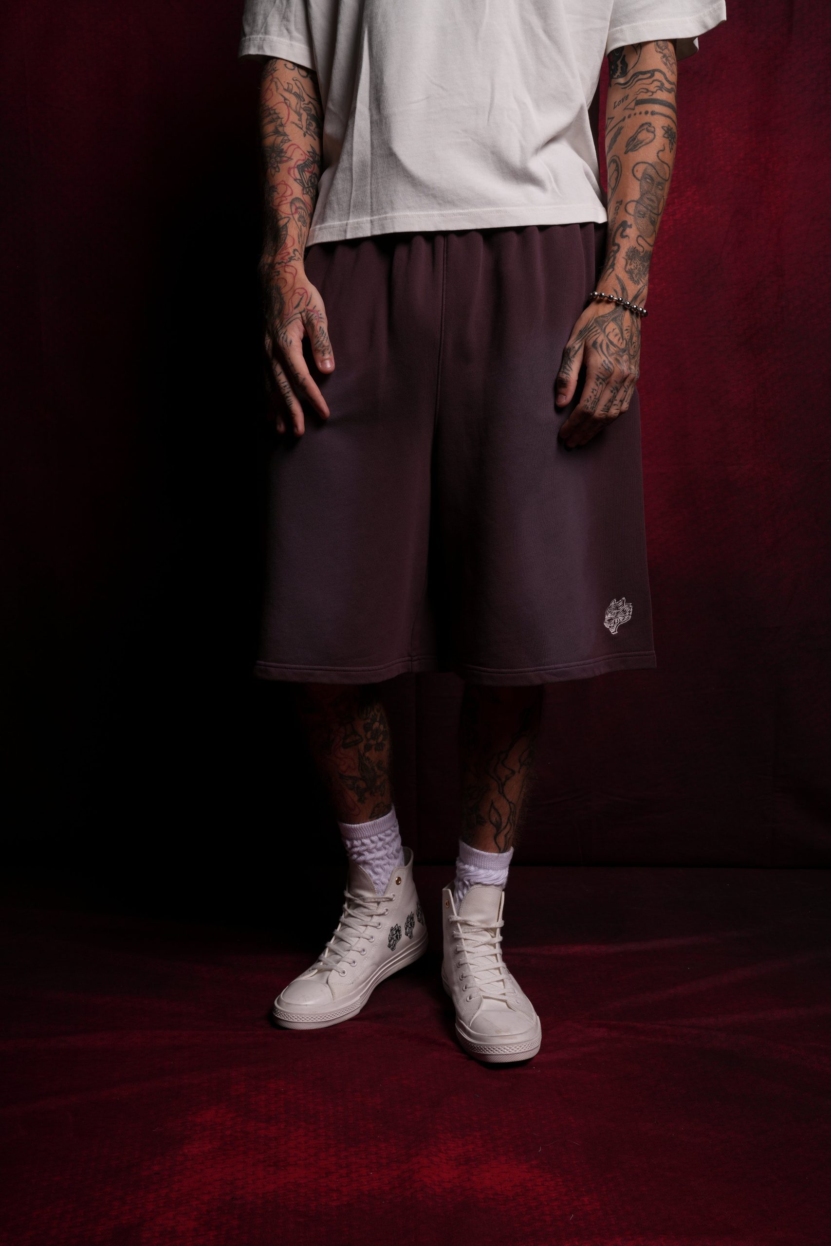 Dual Oversized Osiris Sweat Shorts in Darc Purple Sun Fade - Image 3