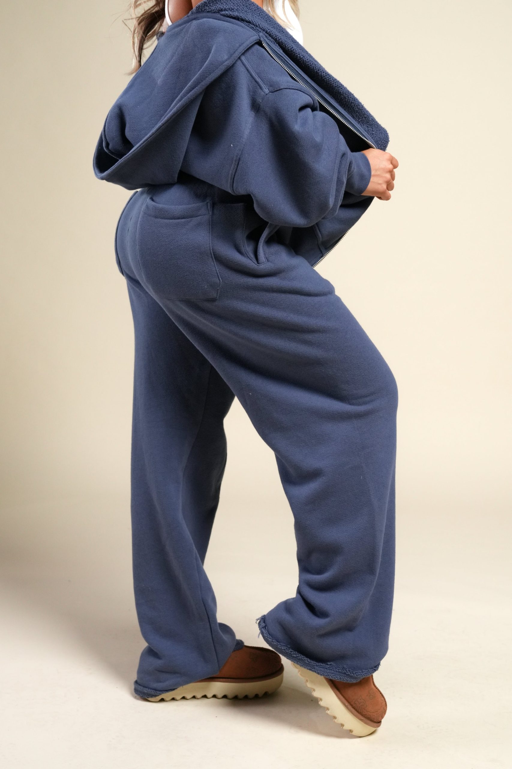 Cursive Wolves Premium Big Cozy Sweats in Washed Denim - Image 3