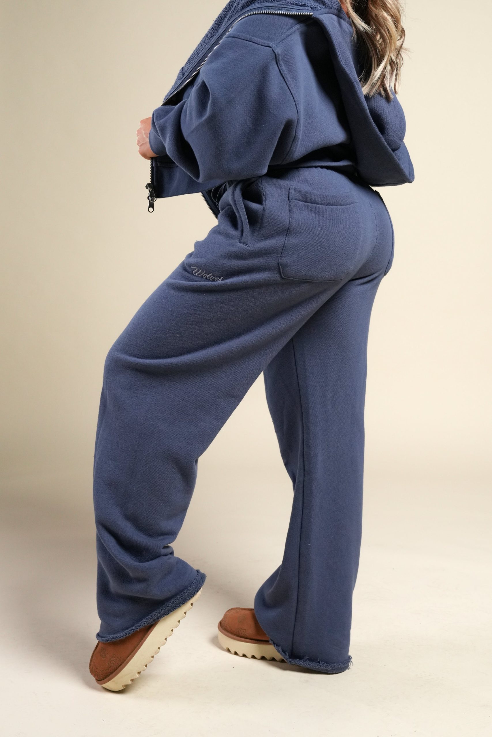 Cursive Wolves Premium Big Cozy Sweats in Washed Denim - Image 2