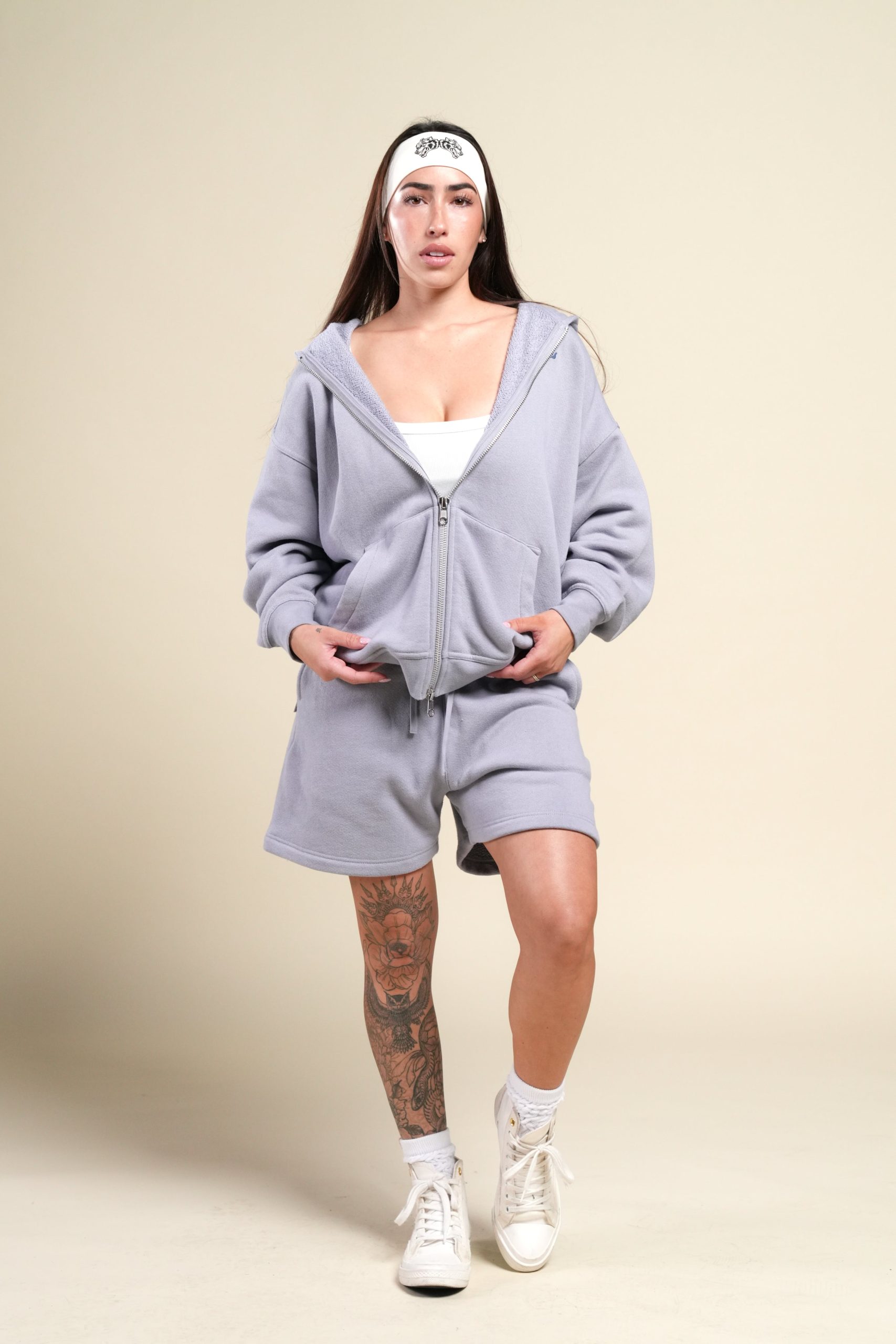 Cursive Wolves Anya Premium Double Zip Hoodie in Sport Gray - Image 3