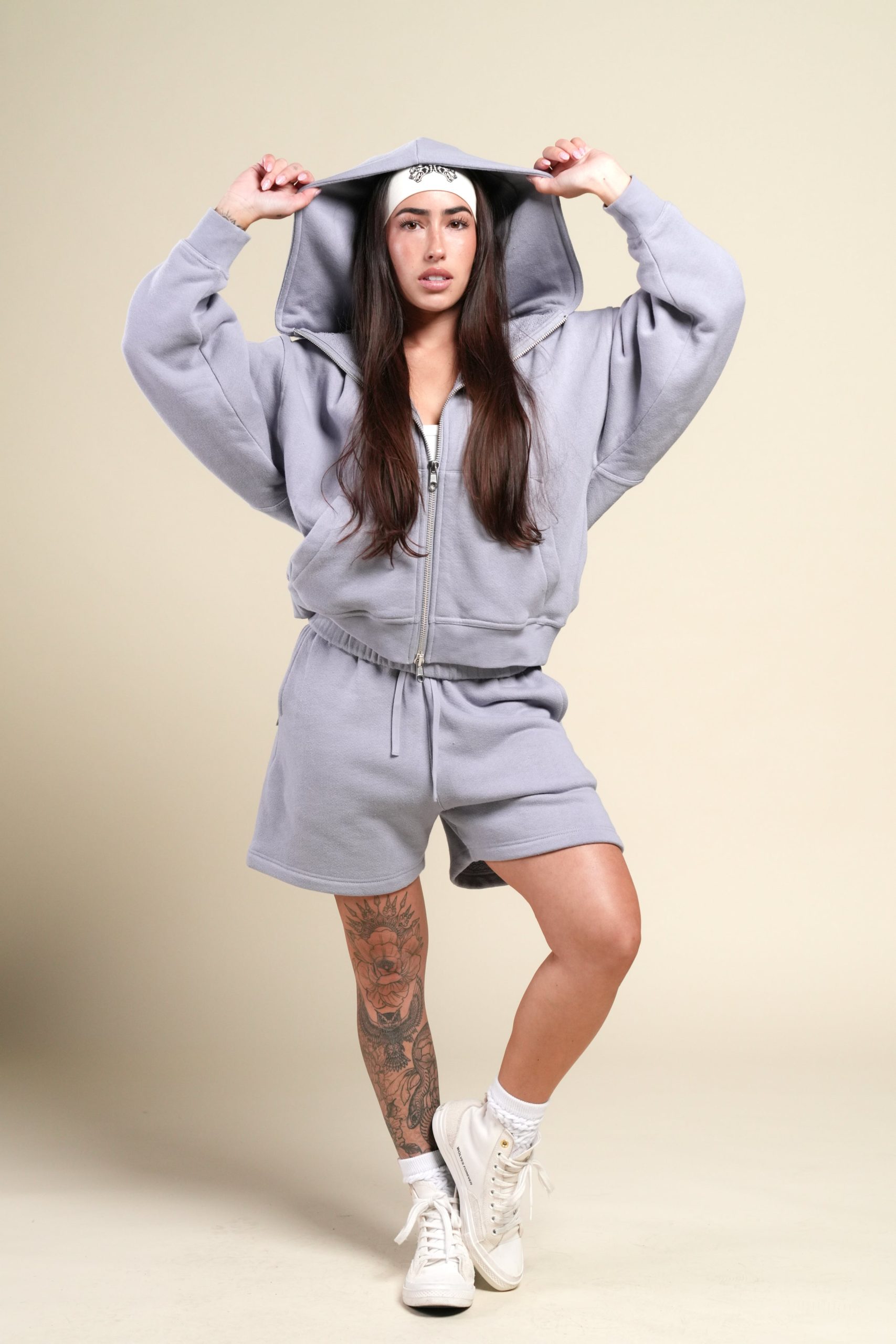 Cursive Wolves Anya Premium Double Zip Hoodie in Sport Gray - Image 2