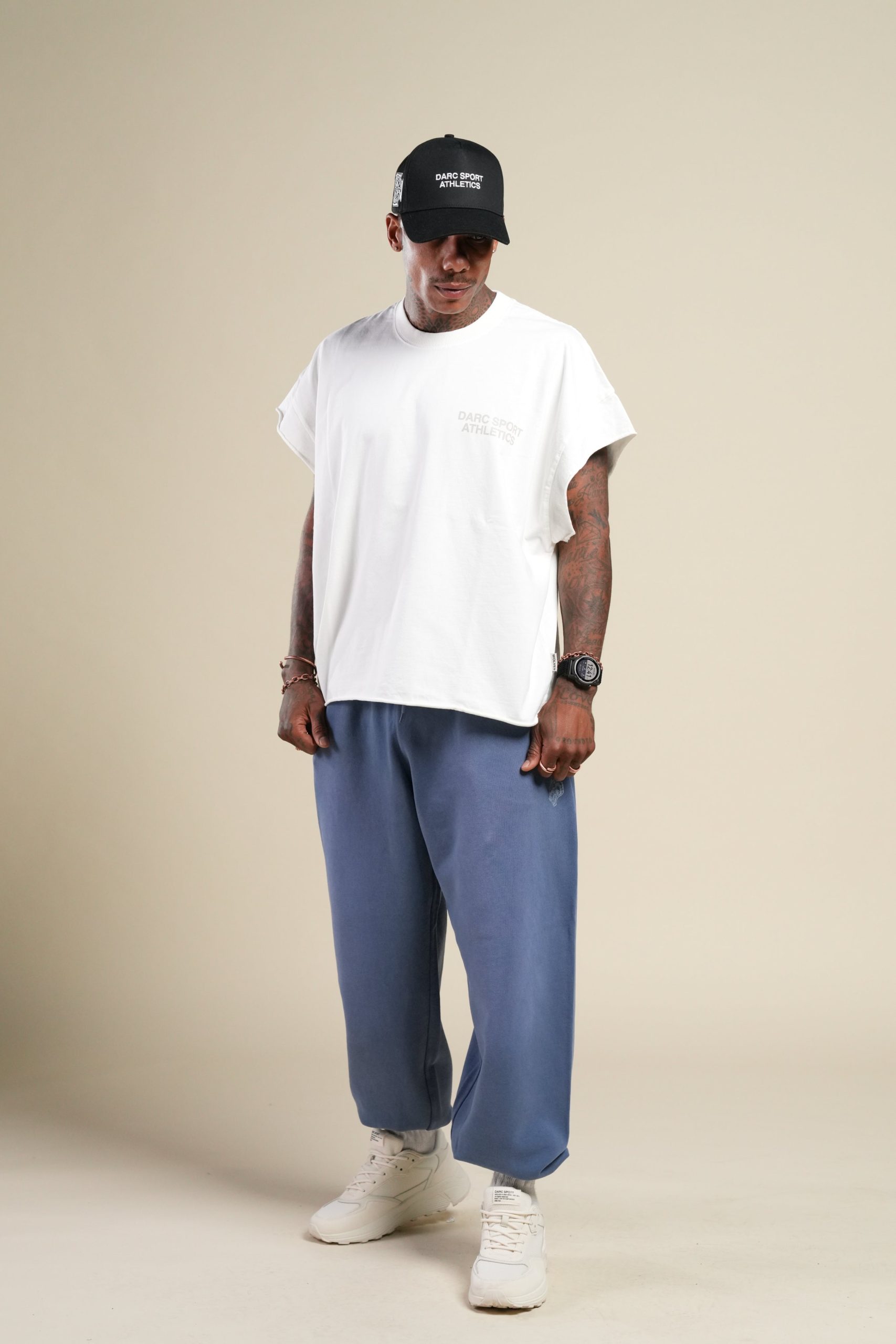 Darc Sport Athletics Grunge Cut-Off Tee in Cream - Image 8