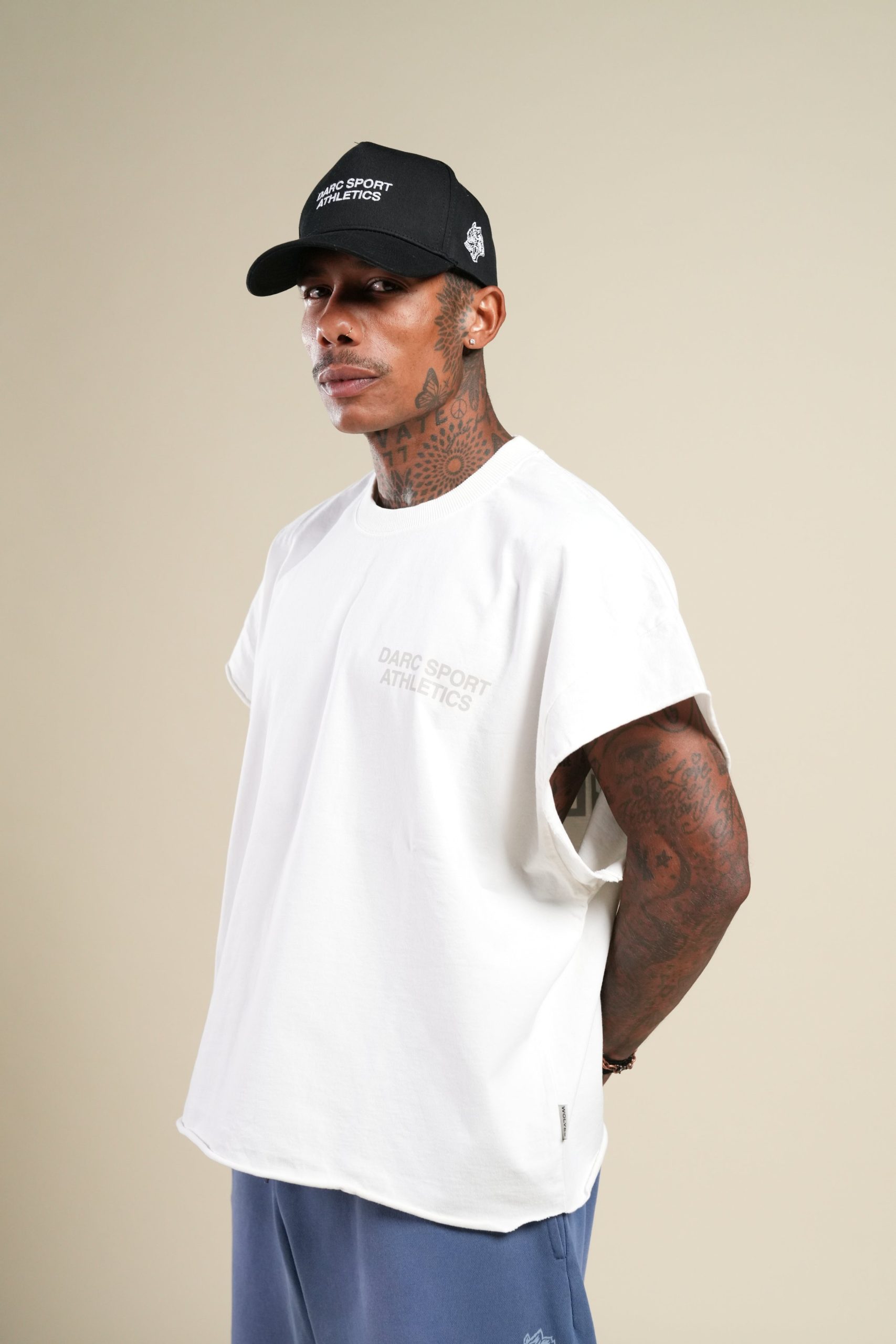 Darc Sport Athletics Grunge Cut-Off Tee in Cream - Image 5