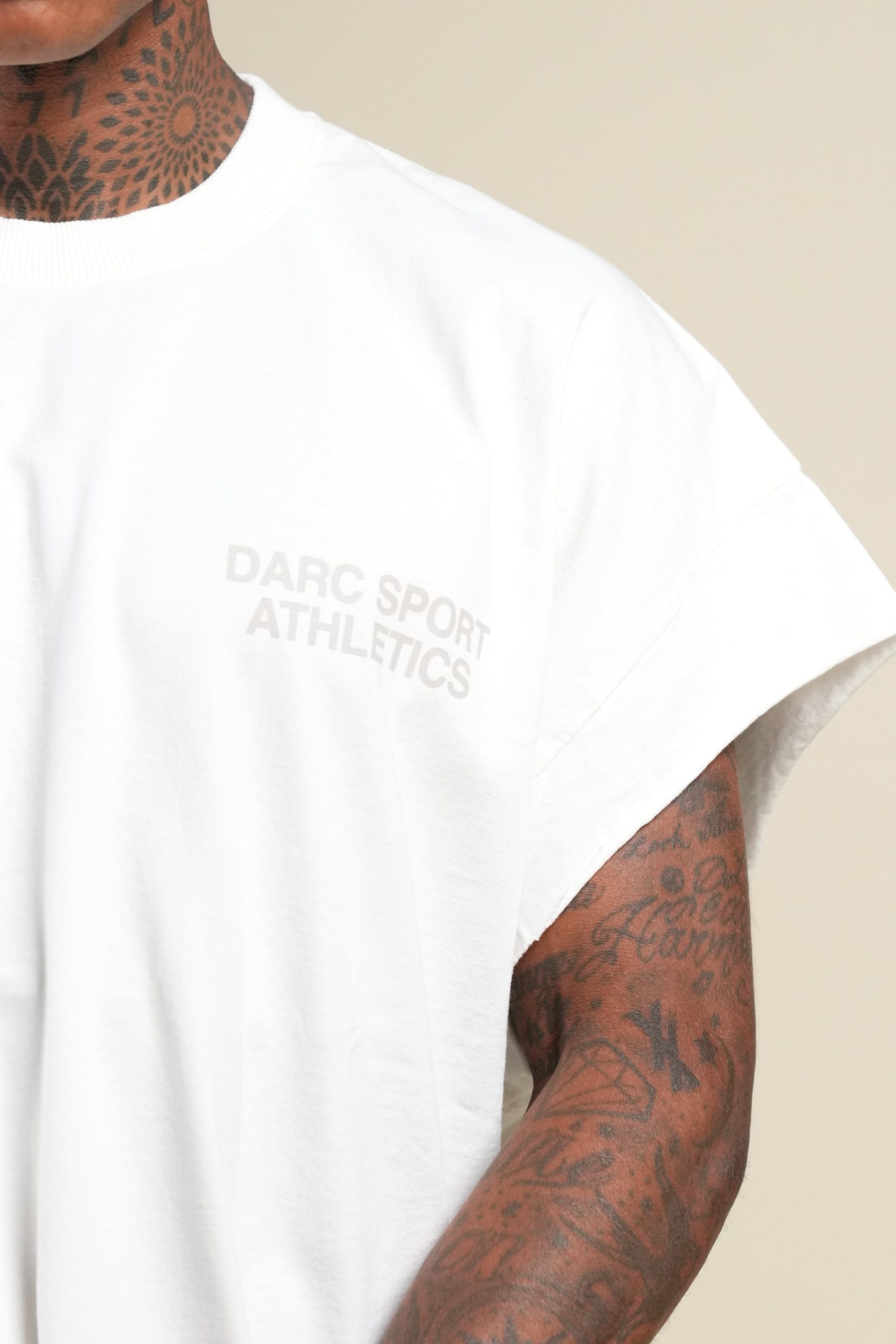 Darc Sport Athletics Grunge Cut-Off Tee in Cream - Image 9