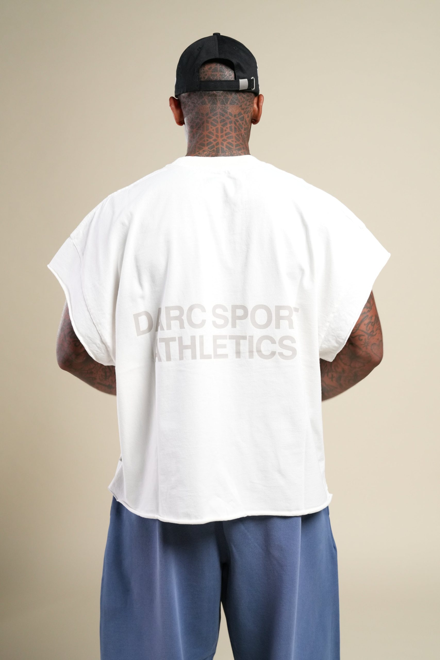 Darc Sport Athletics Grunge Cut-Off Tee in Cream - Image 2