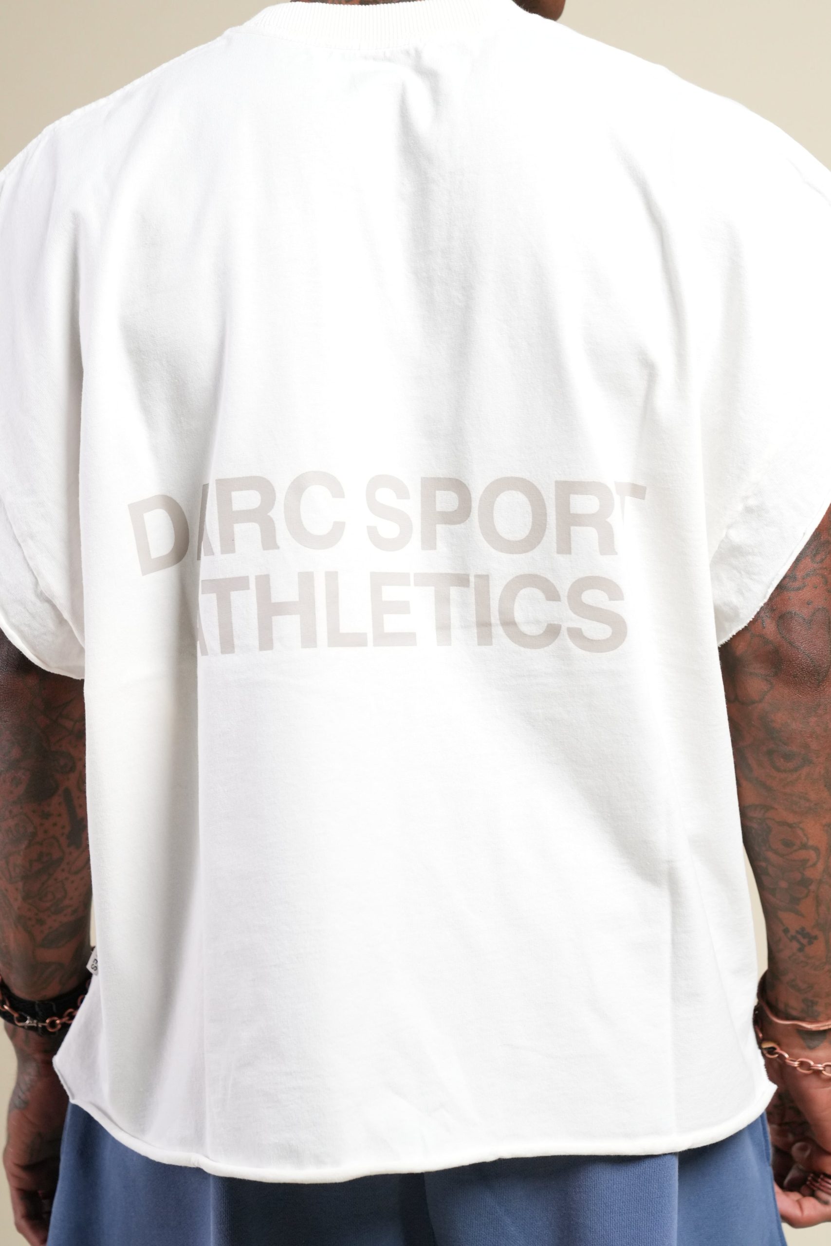 Darc Sport Athletics Grunge Cut-Off Tee in Cream - Image 10